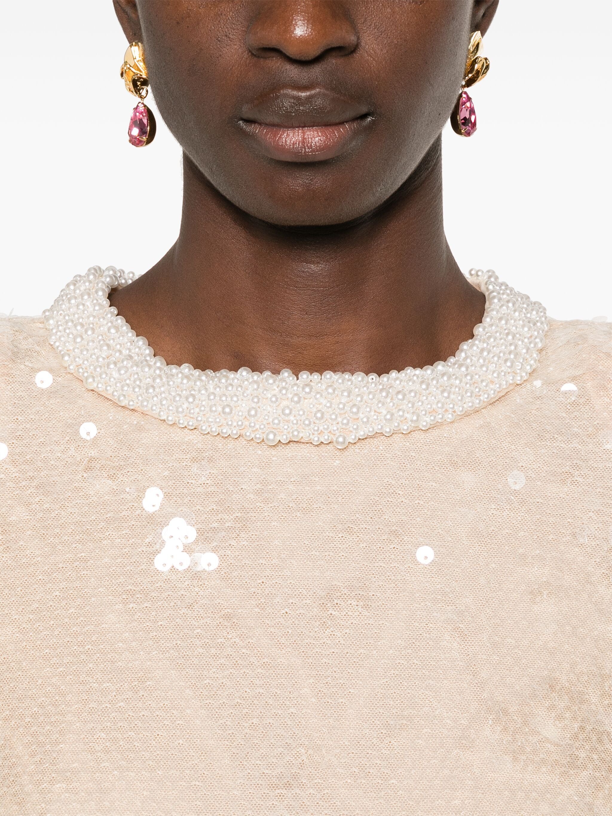 SELF-PORTRAIT Pearl Trim Sequin Mini Dress