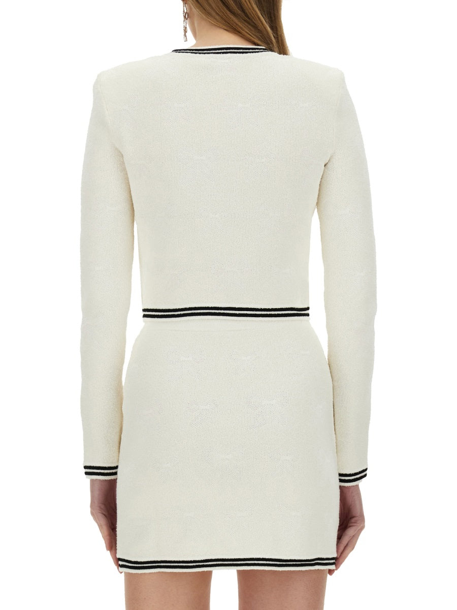 SELF-PORTRAIT Jacquard Knit Cardigan with Decorative Bow for Women