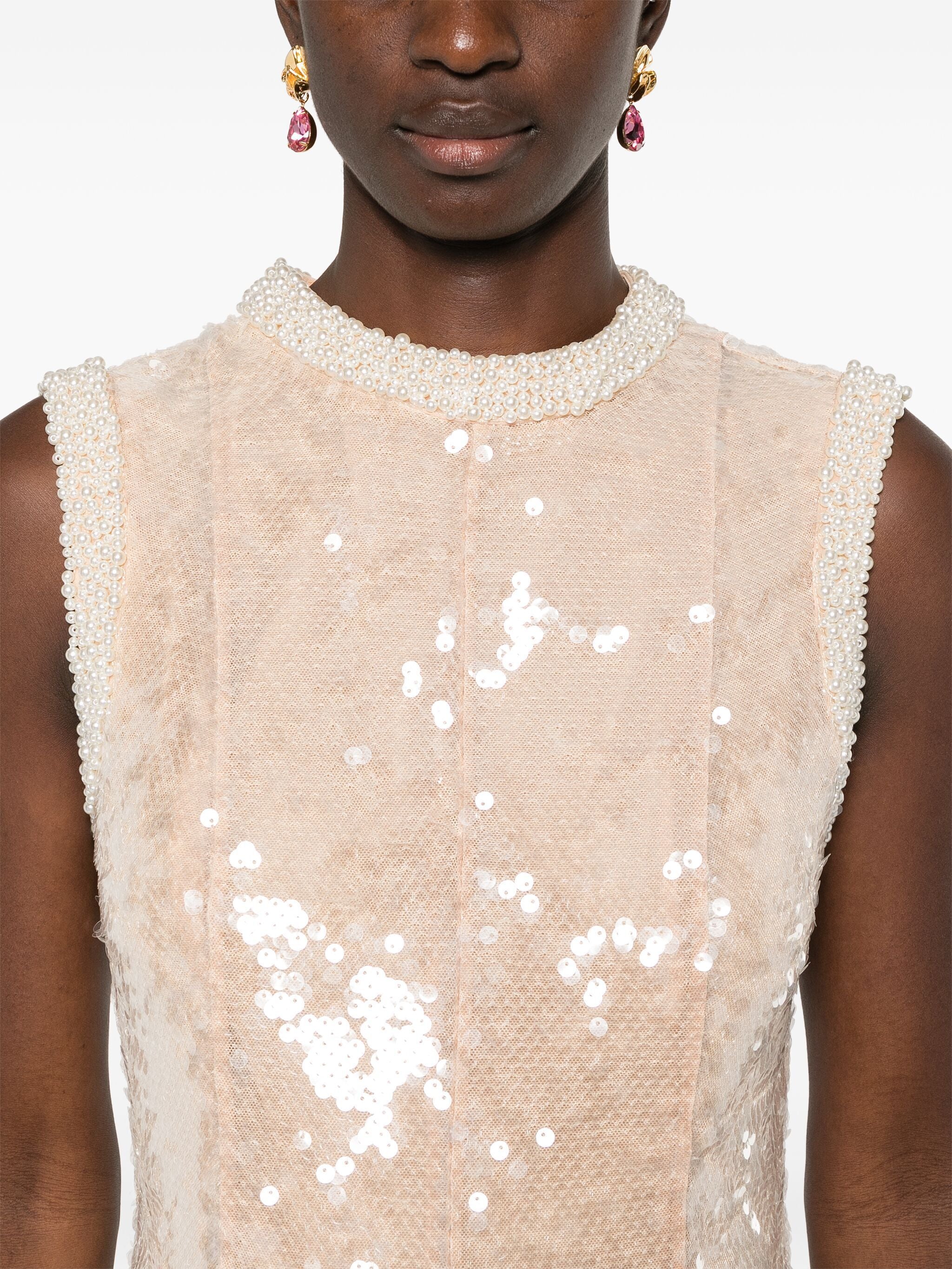 SELF-PORTRAIT Sequin Pearl Trim Midi Dress