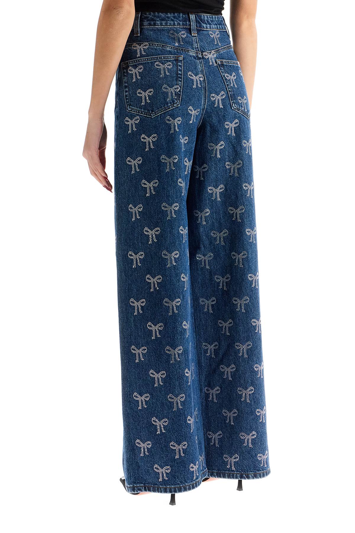 SELF-PORTRAIT Wide-Leg Denim Jeans with Bow Motif
