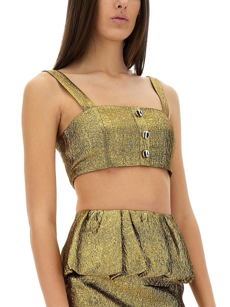 SELF-PORTRAIT Metallic Jacquard Crop Top - Size 6 UK