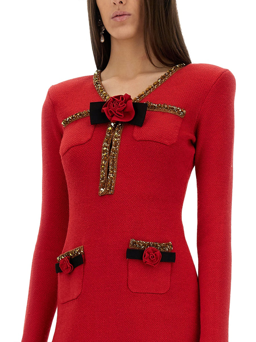 SELF-PORTRAIT Textured Knit Mini Dress - Slim Fit