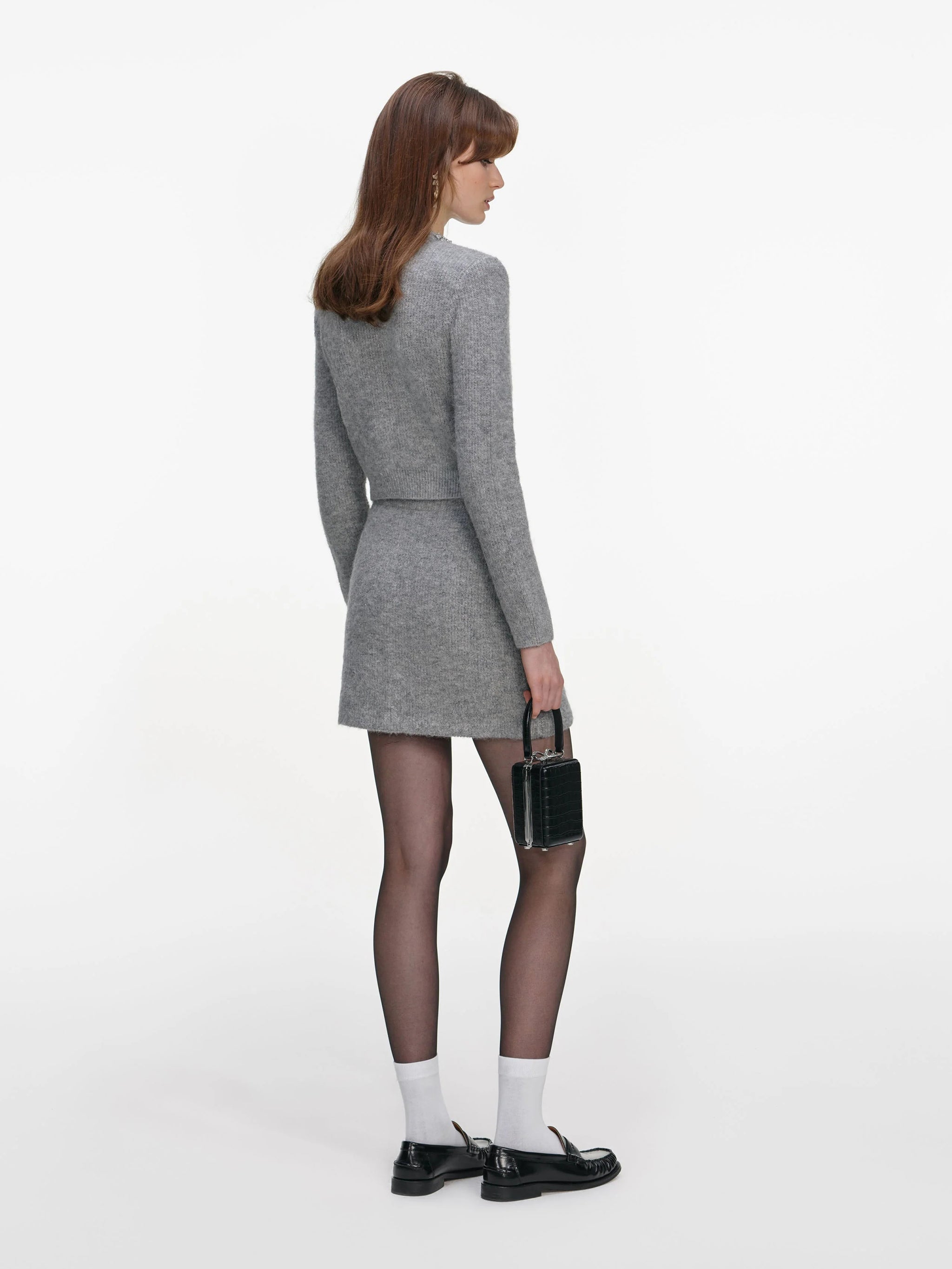 SELF-PORTRAIT Fluffy Knit Mini Skirt with Jewel Buttons