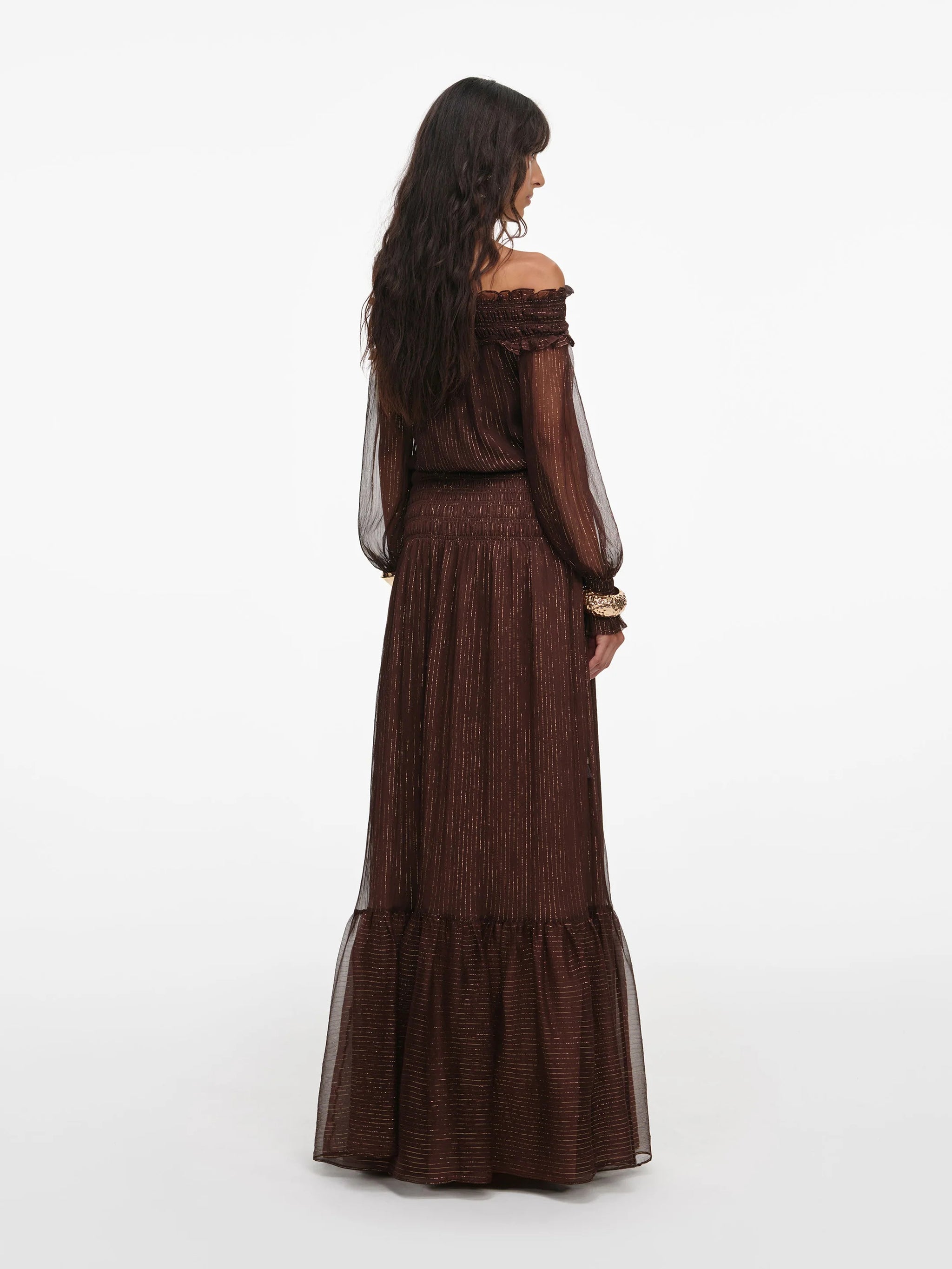 SELF-PORTRAIT Maxi Dress with Off-the-Shoulder Ruffles