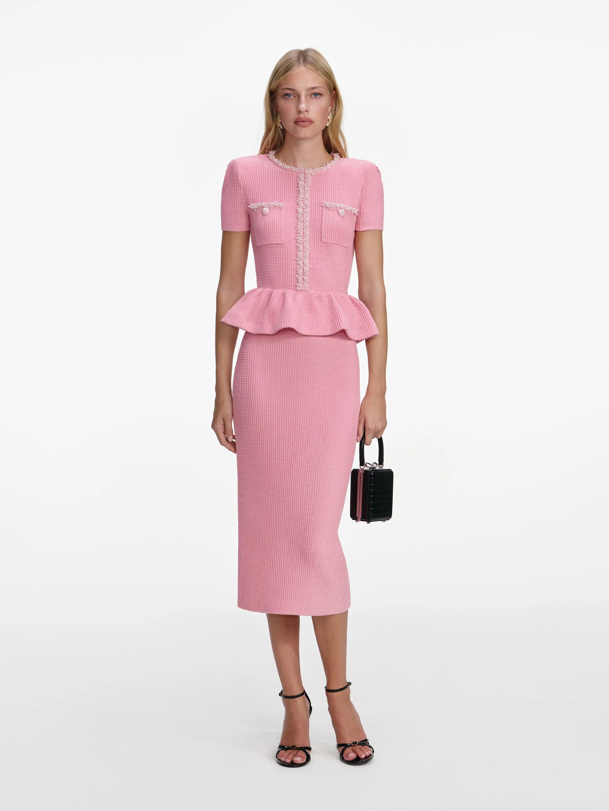 SELF-PORTRAIT Light Knit Lace Midi Dress with Removable Belt