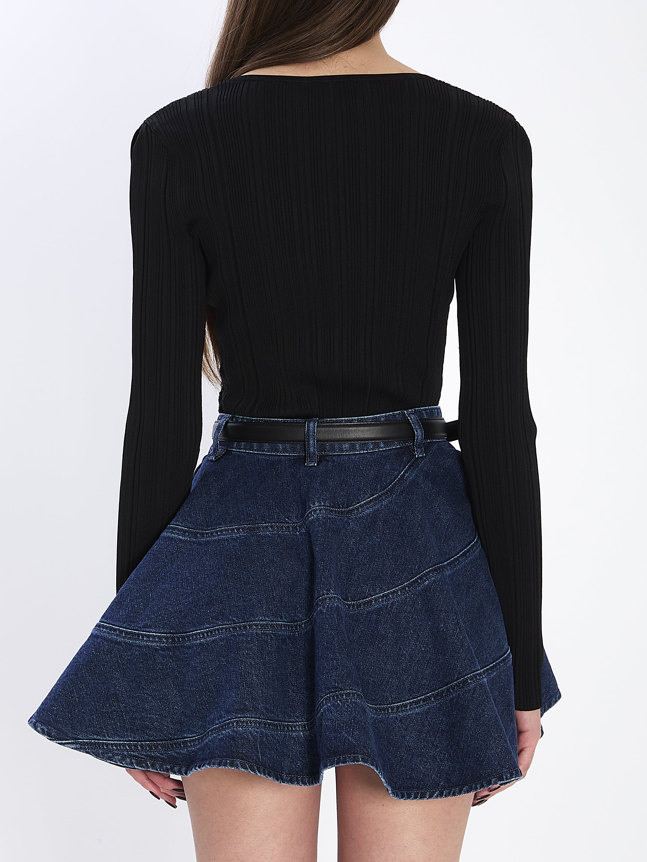 SELF-PORTRAIT Elegant Long-Sleeve Knit Top with Lace Details - Size S