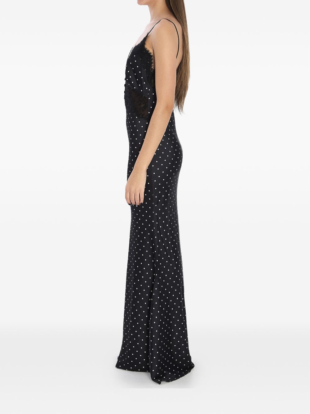 SELF-PORTRAIT Polka Dot Long Dress with Lace Detail