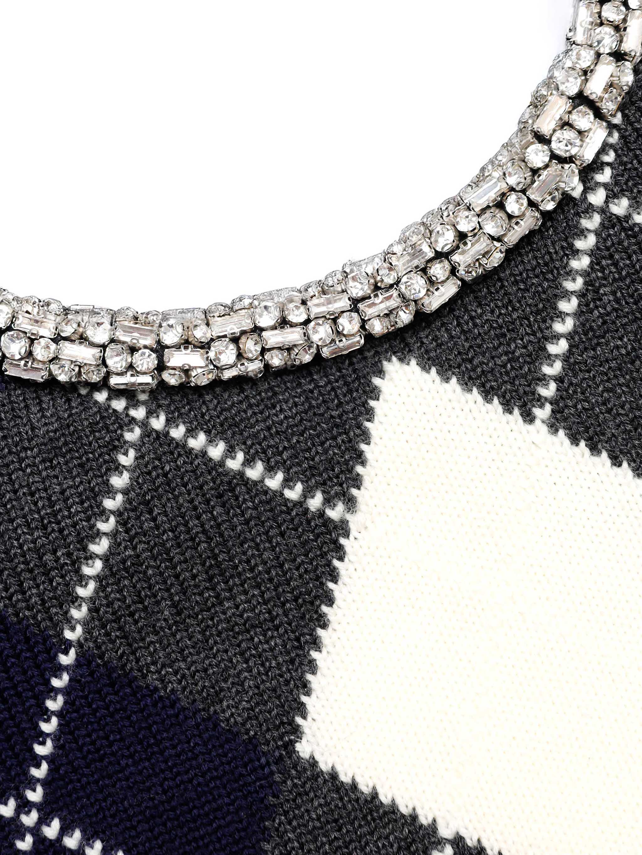 SELF-PORTRAIT Argyle Crystal Trim Jumper - Women's Size S