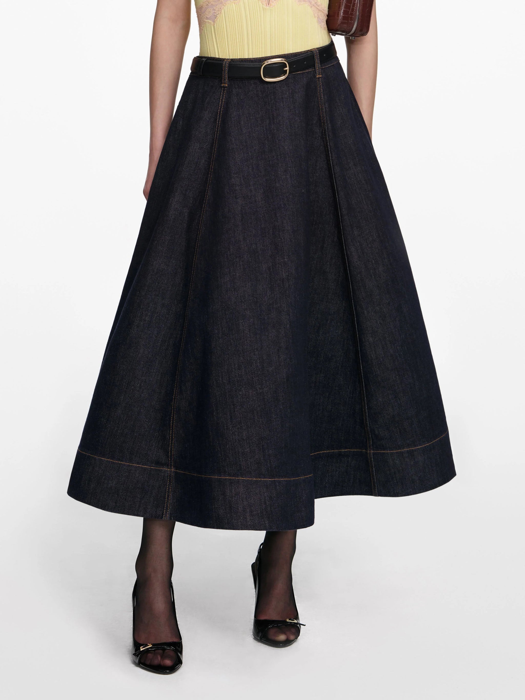 SELF-PORTRAIT Flared Midi Skirt with Back Zip Closure