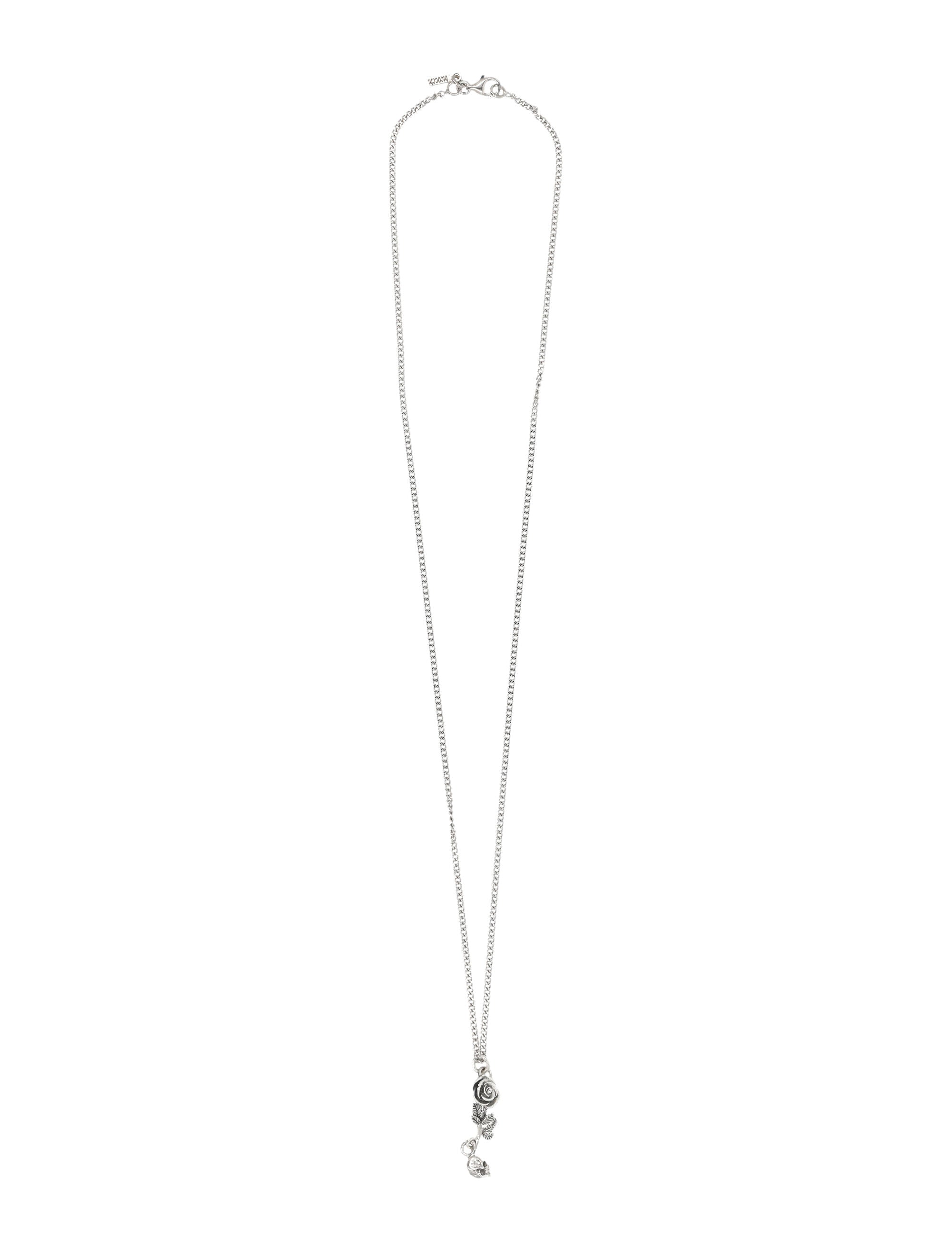 EMANUELE BICOCCHI Rose and Skull Pendant Necklace - 60 cm Chain Length