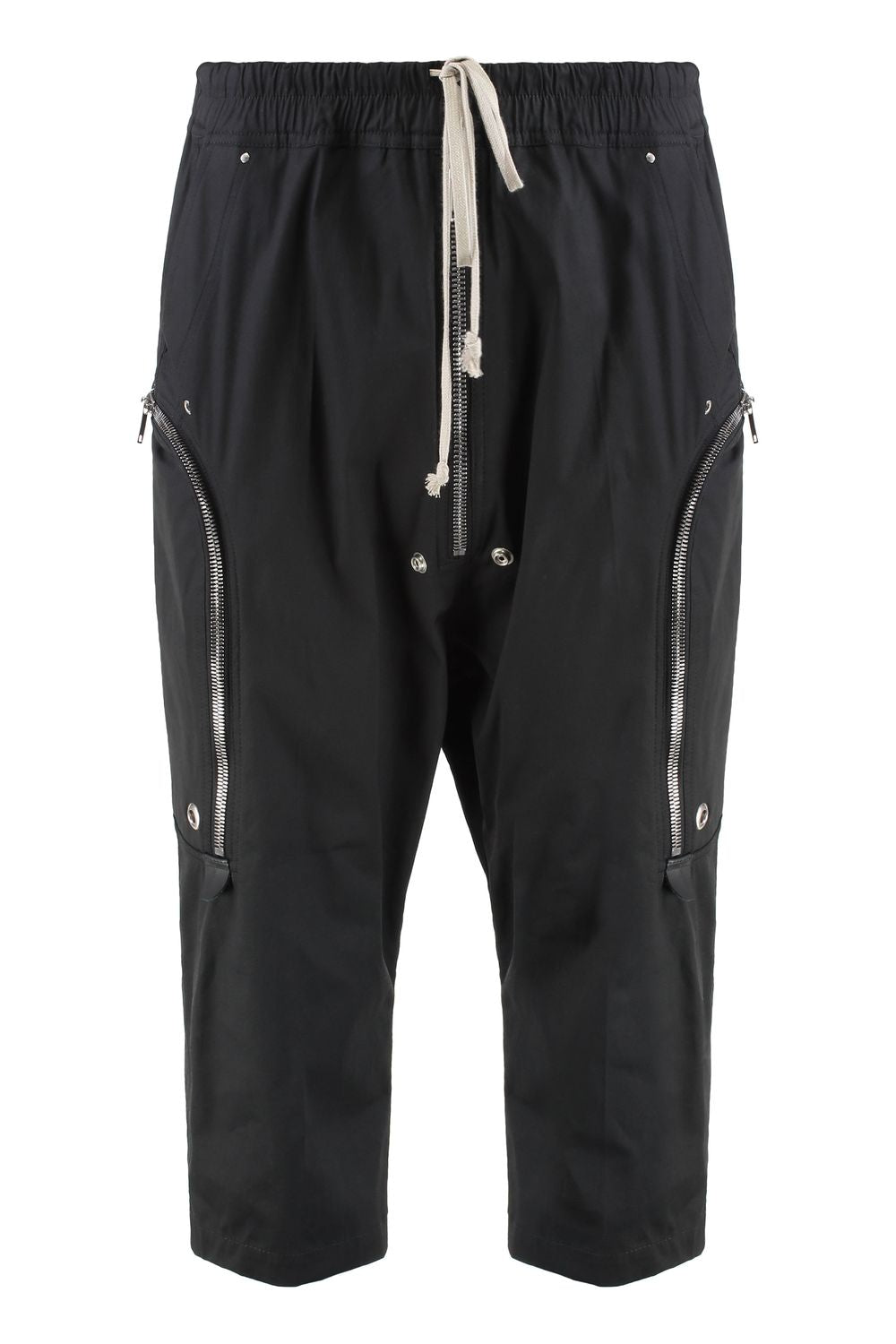 RICK OWENS Stretch Cotton Trousers with Leather Details