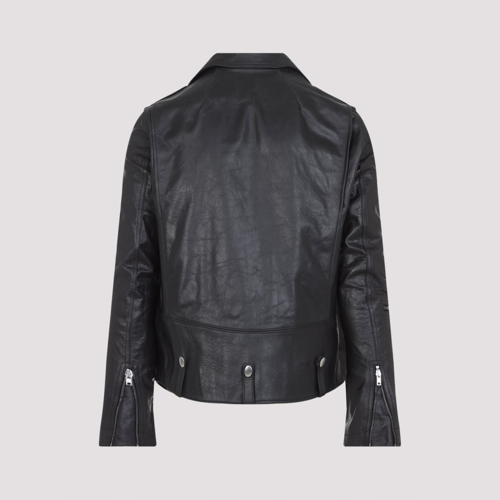 RICK OWENS Slim Fit Leather Jacket with Wide Collar - Size 48
