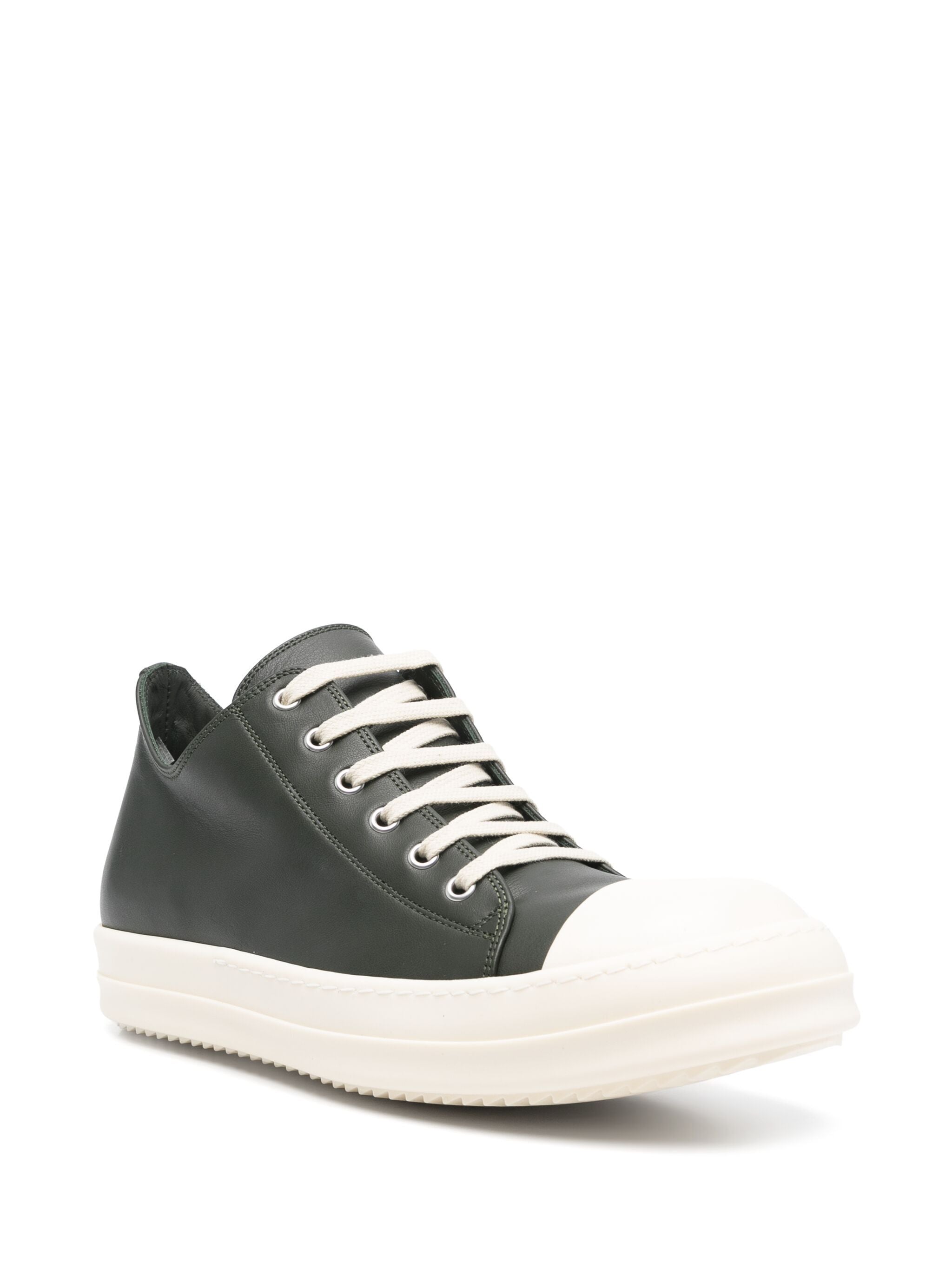 RICK OWENS Above-Ankle Leather Low Sneakers with Seven Eyelets