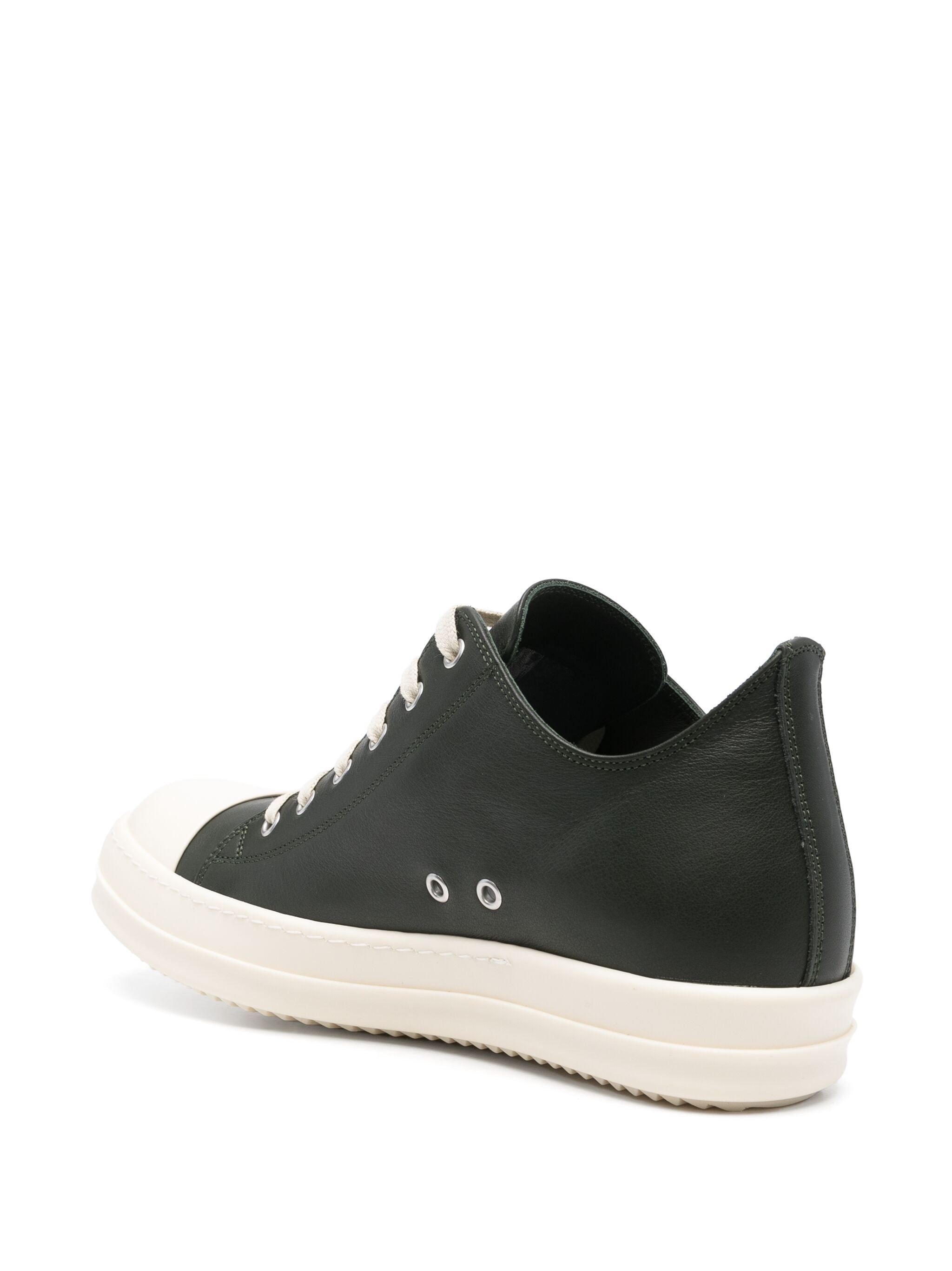 RICK OWENS Above-Ankle Leather Low Sneakers with Seven Eyelets
