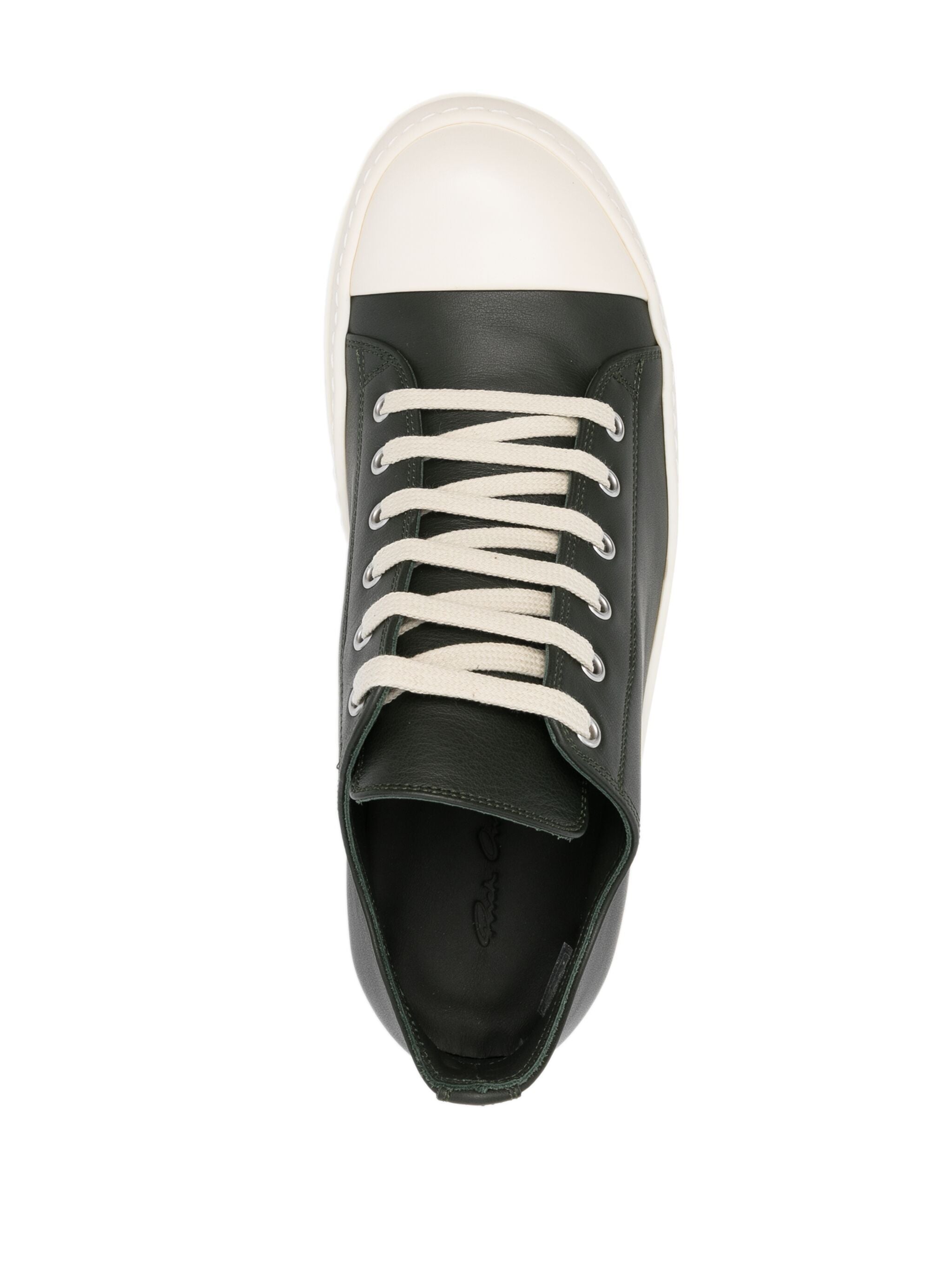 RICK OWENS Above-Ankle Leather Low Sneakers with Seven Eyelets