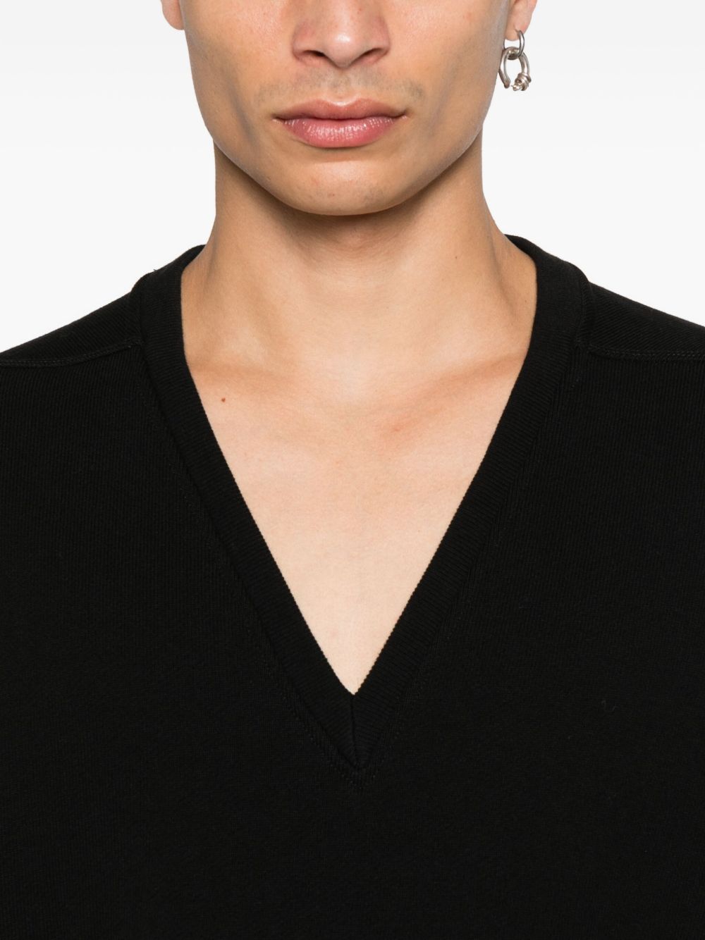 RICK OWENS V-Neck Oversized T-Shirt with Signature Shoulder Seams