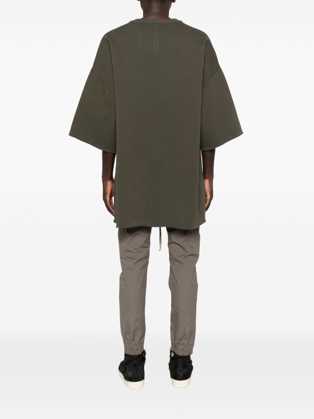 RICK OWENS V-Neck Oversized T-Shirt with Signature Shoulder Seams