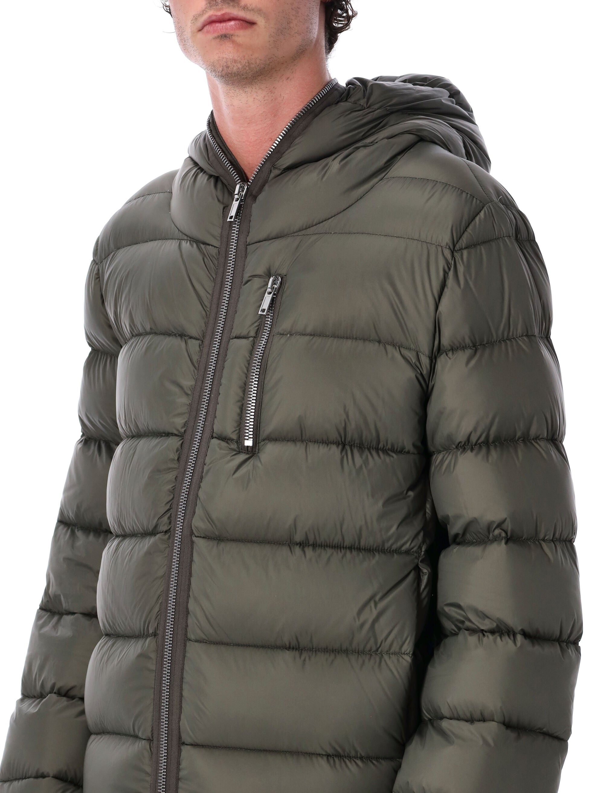 RICK OWENS Avant-Garde Hip-Length Puffer Jacket with Oversized Quilting