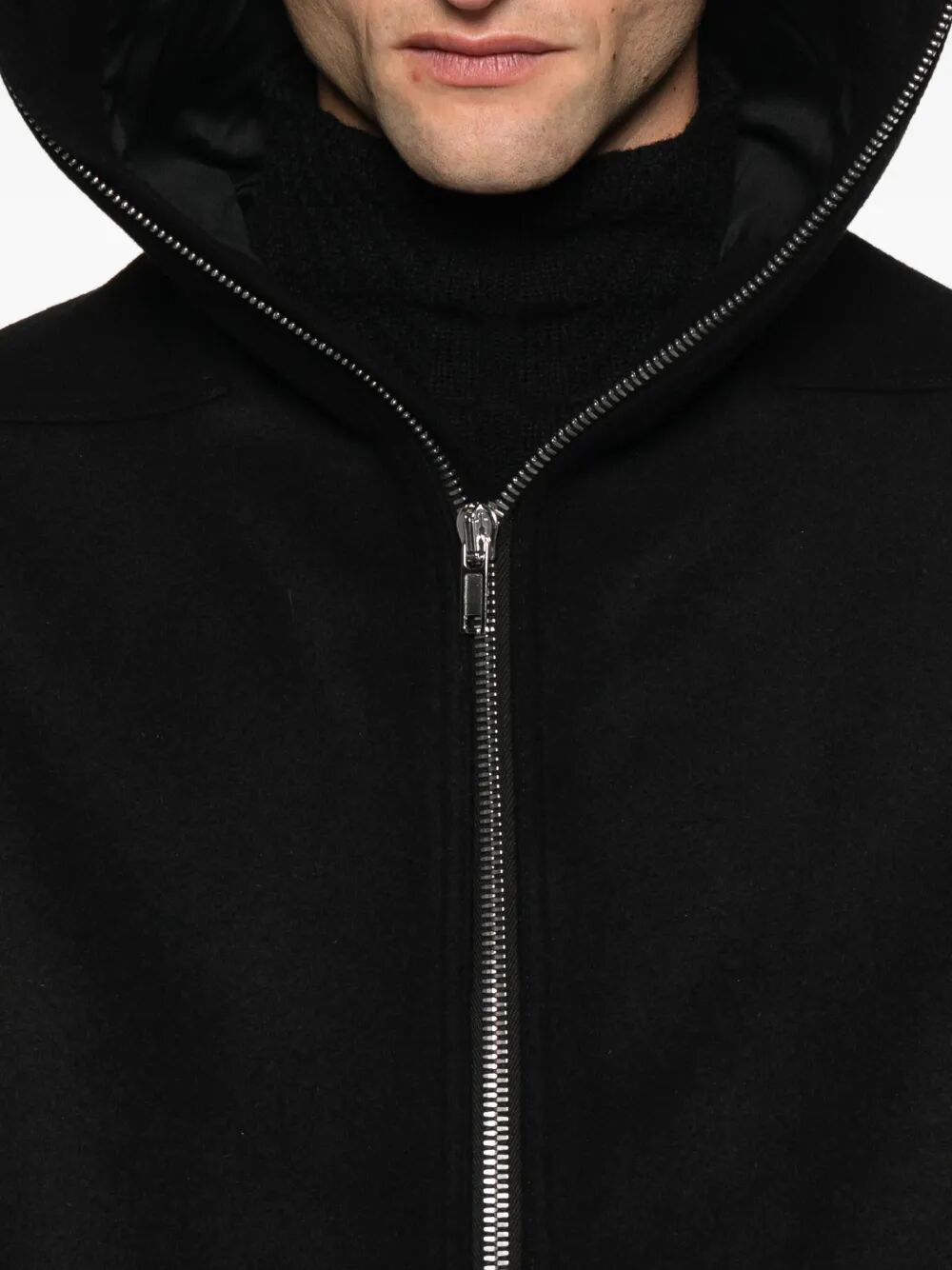 RICK OWENS Men's Below Knee Length Wool Gimp Mac Jacket
