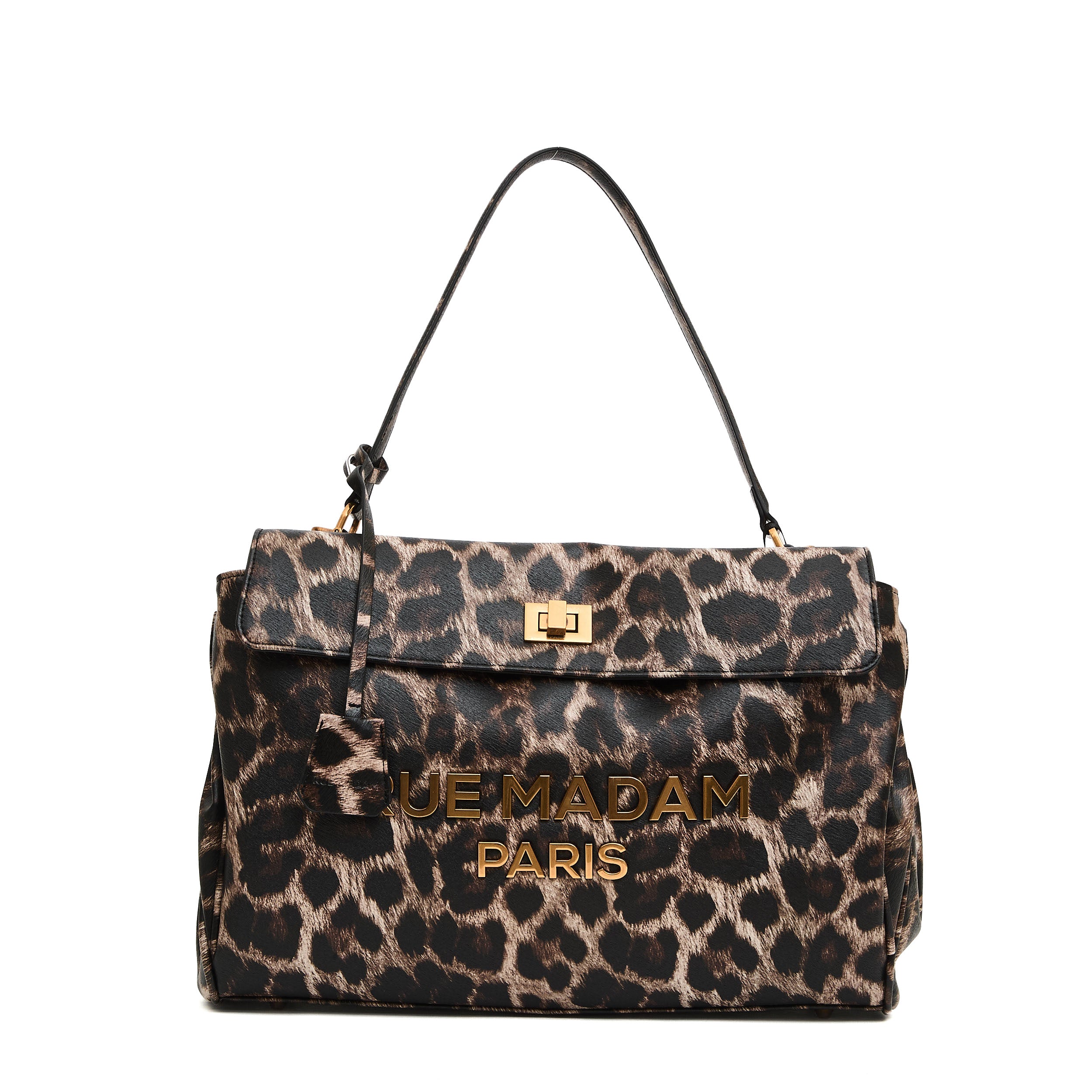 RUE MADAME Leopard Print Shoulder Handbag with Text