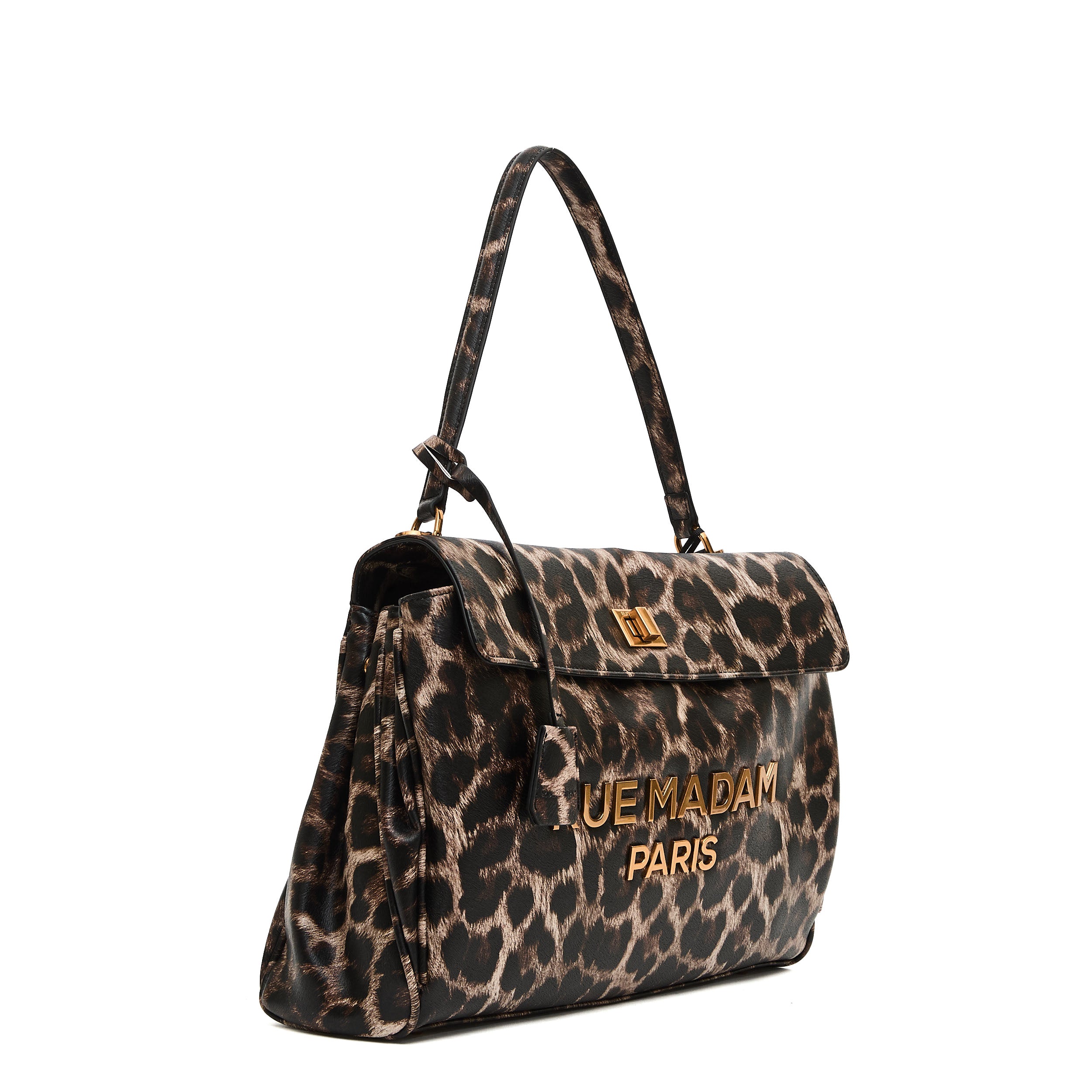 RUE MADAME Leopard Print Shoulder Handbag with Text