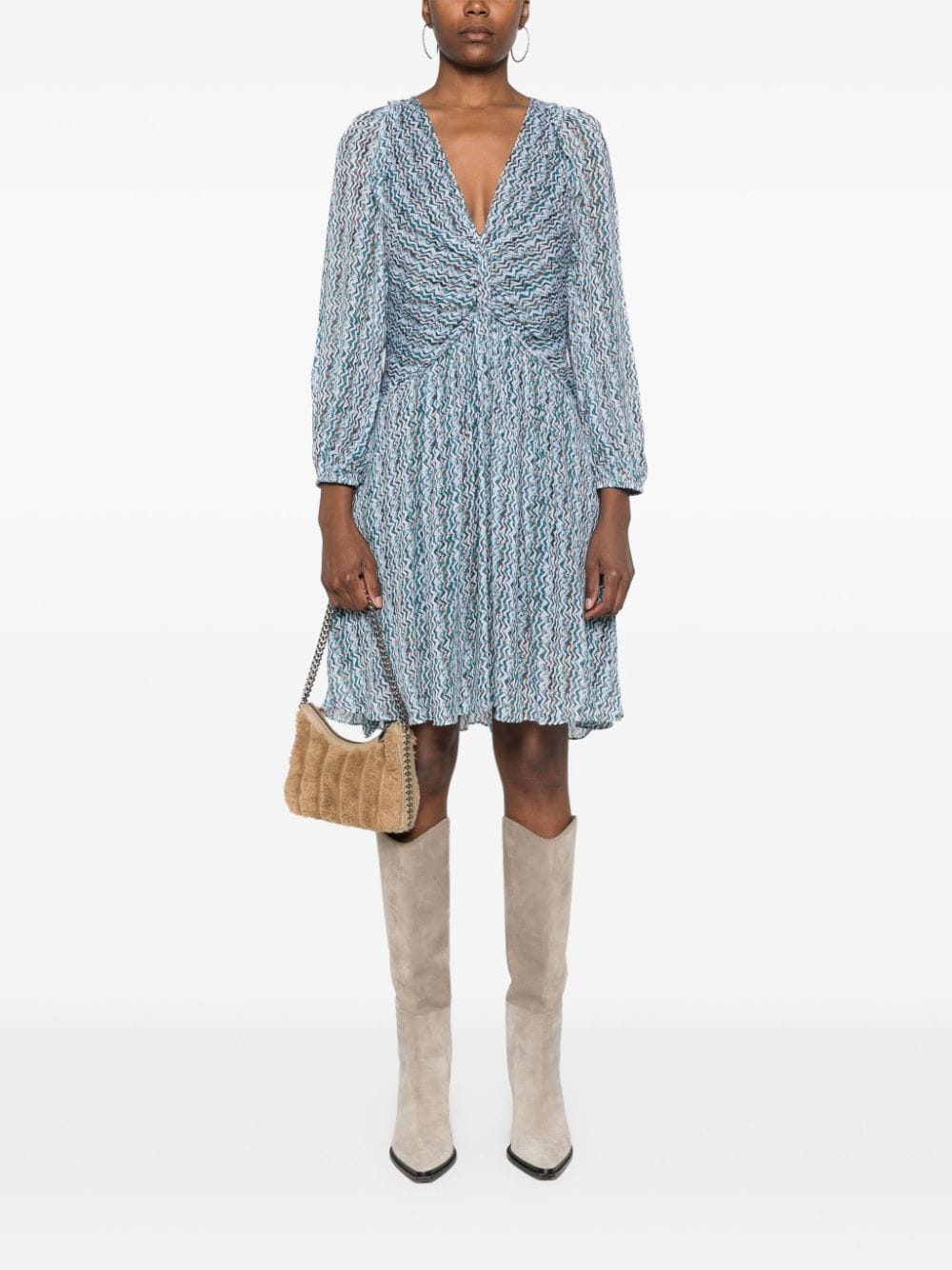 IRO Graphic Print Mini Dress with Semi-Sheer Sleeves