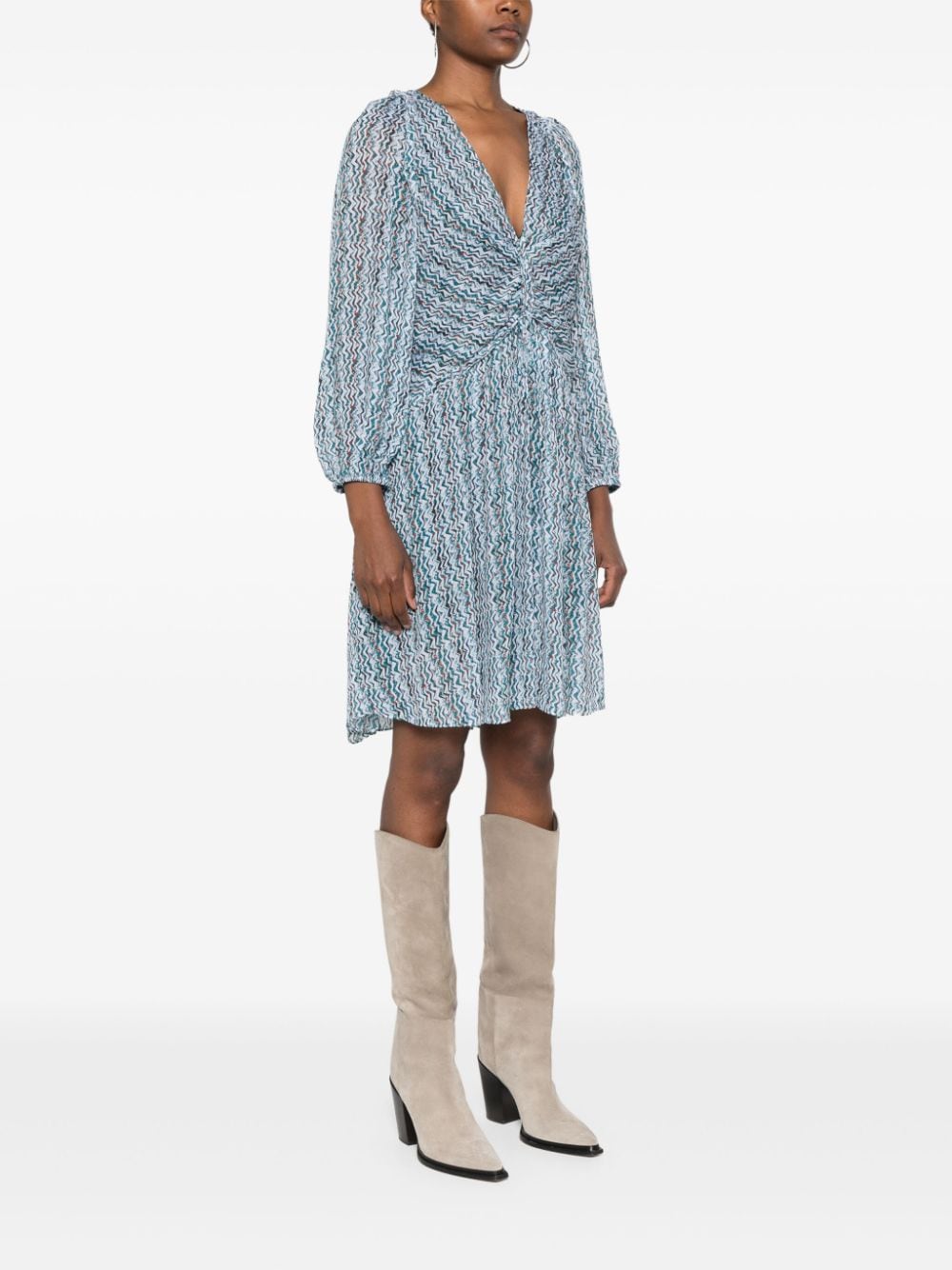 IRO Graphic Print Mini Dress with Semi-Sheer Sleeves