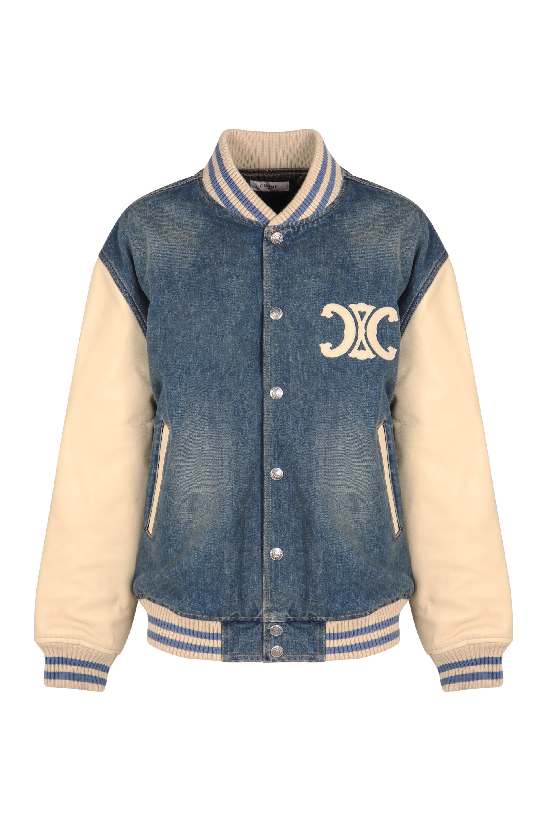 CELINE Varsity Style Denim Bomber Jacket