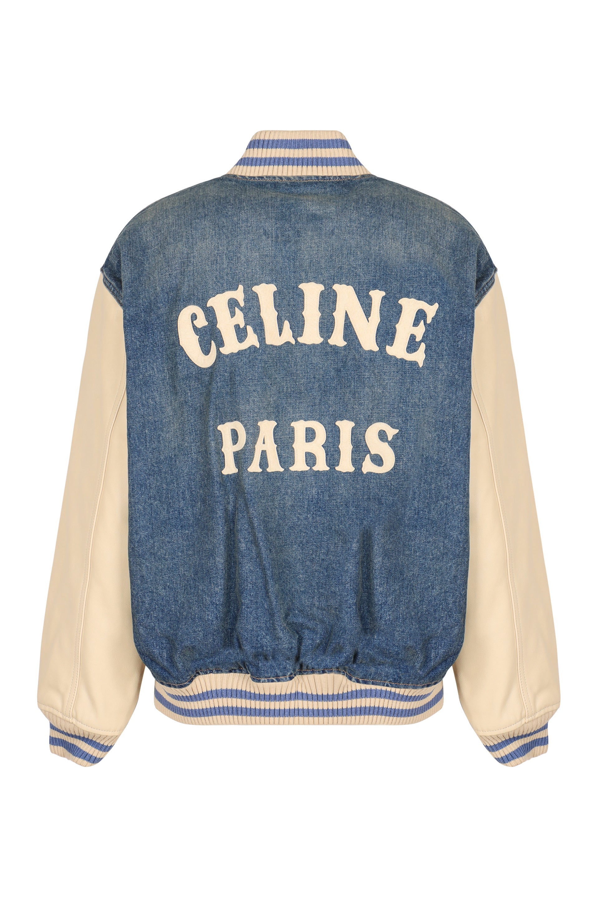 CELINE Varsity Style Denim Bomber Jacket