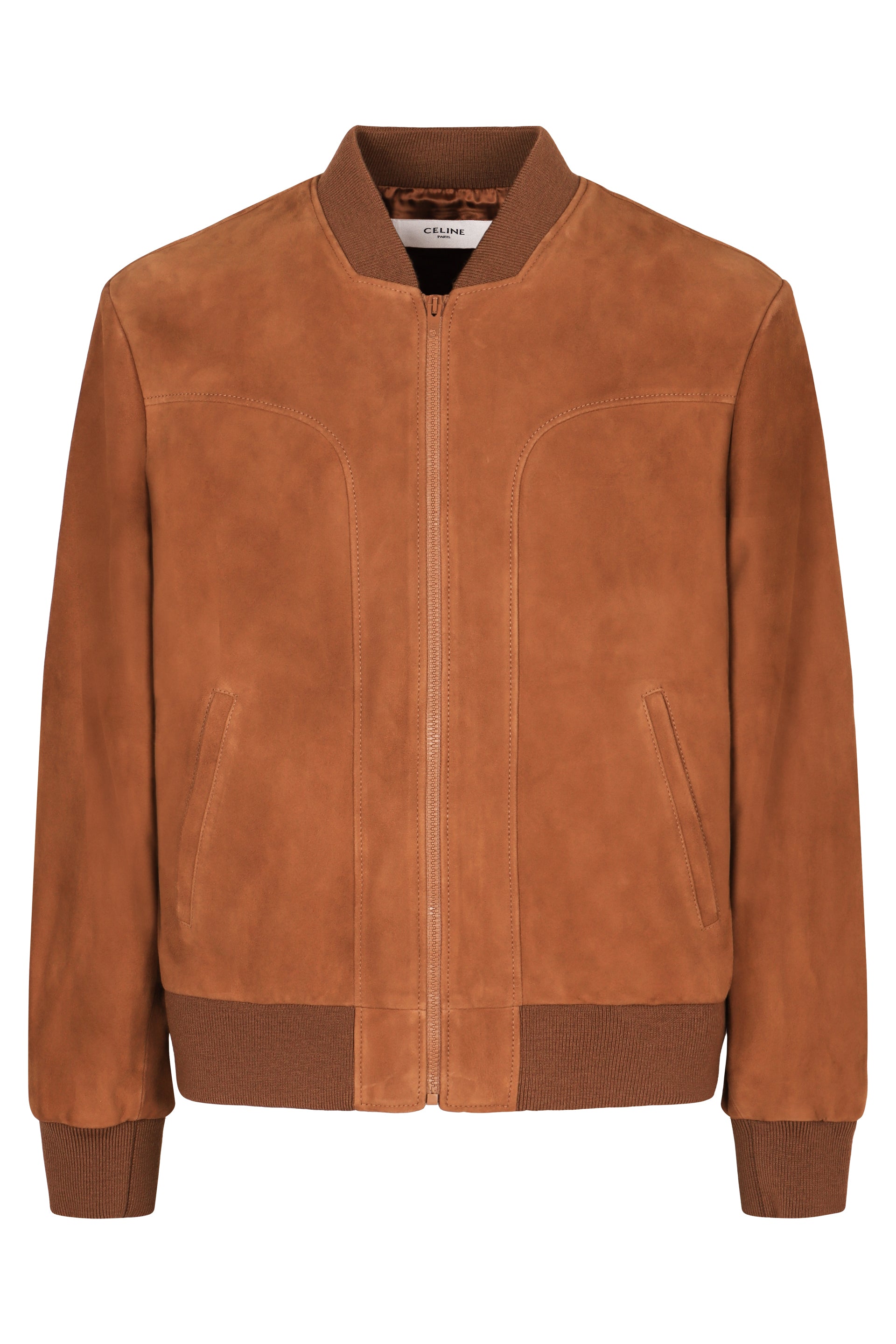 CELINE Suede Jacket with Ribbed Knit Edges
