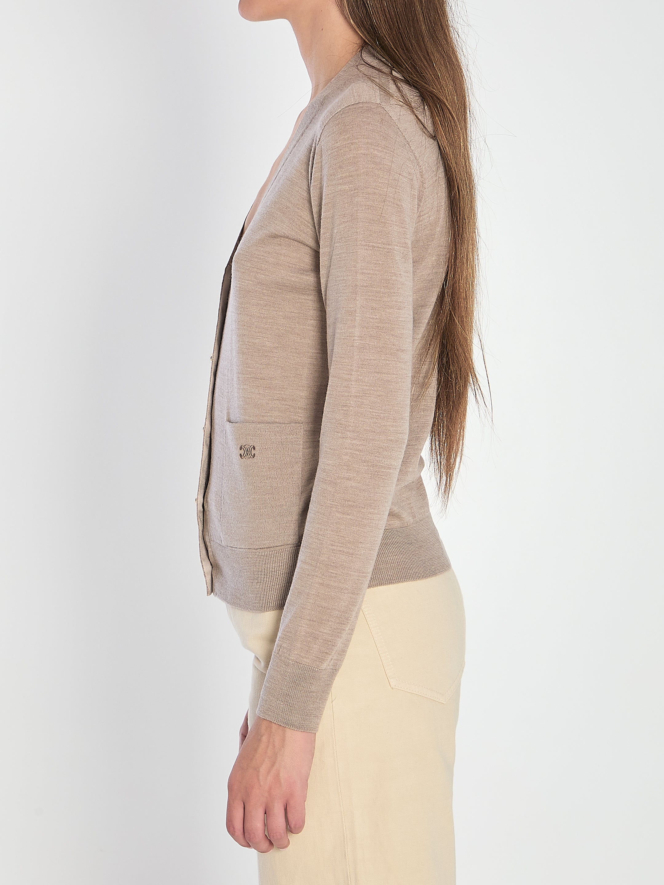 CELINE Triomphe Cardigan - Slim Fit, Lightweight Wool, Size S