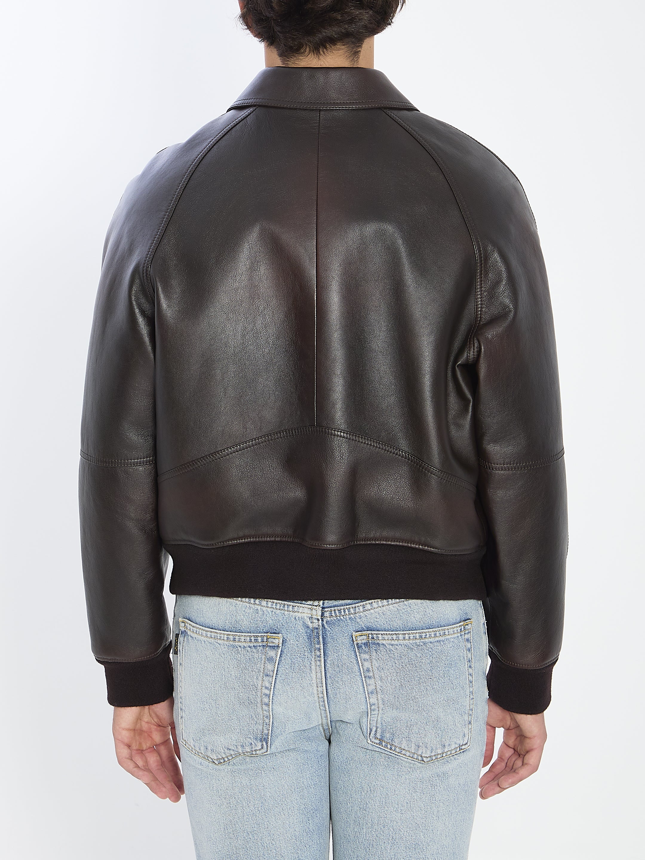 CELINE Men's 100% Leather Bomber Jacket - Classic Fit, Size 50 IT