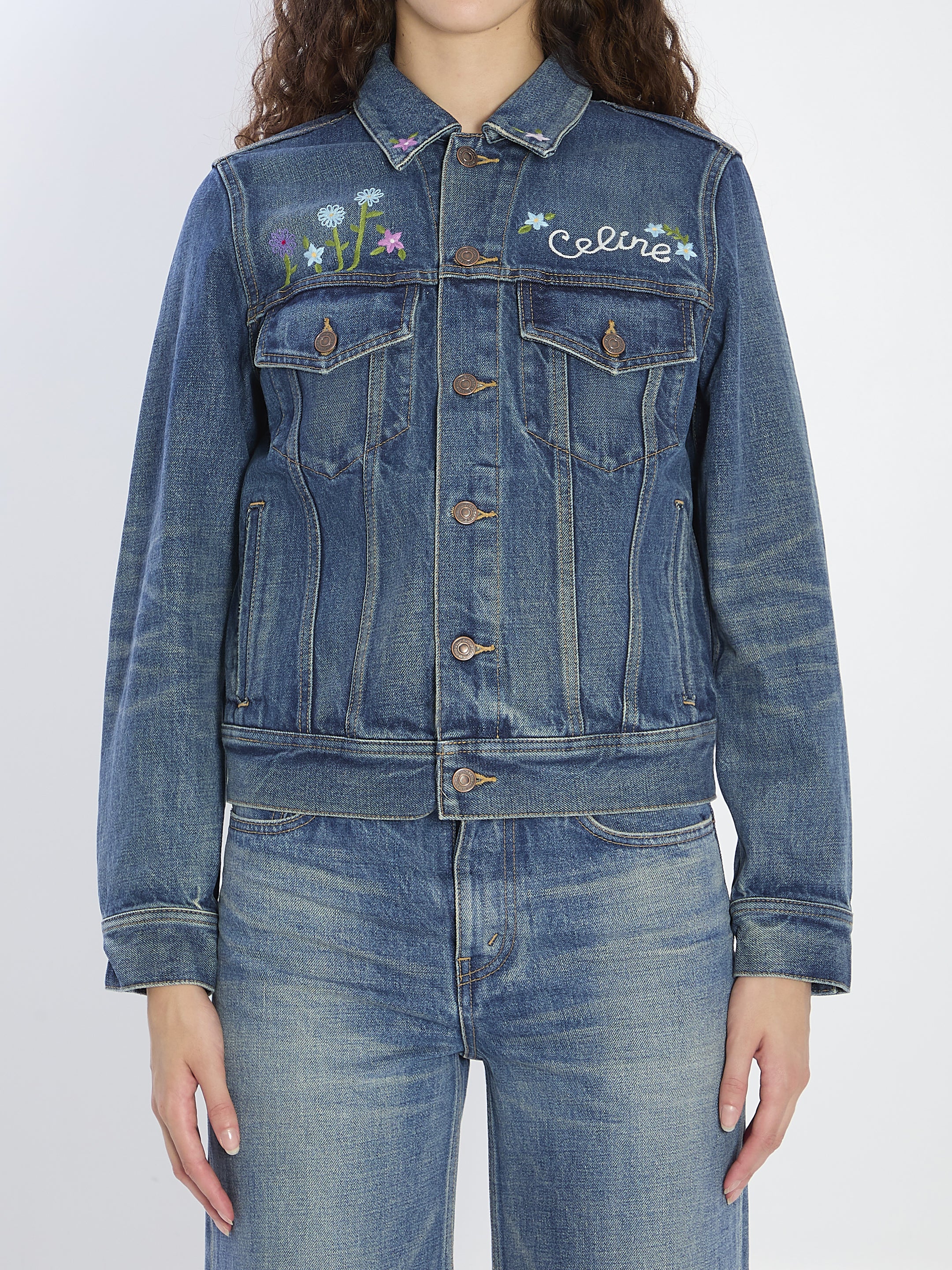 CELINE Cropped 70s-Inspired Denim Trucker Jacket