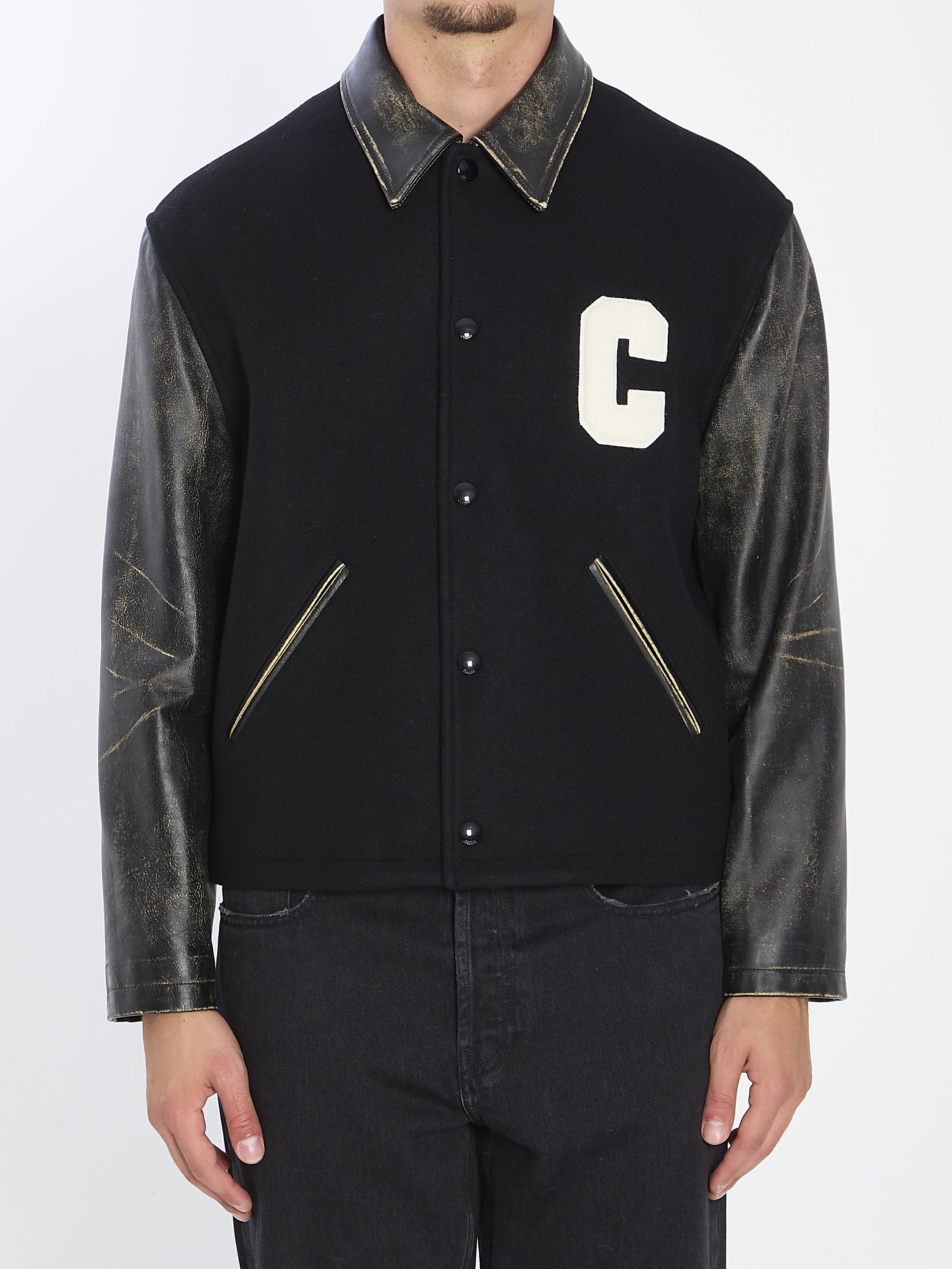 CELINE Men's Regular Fit Teddy Jacket with Pointed Collar