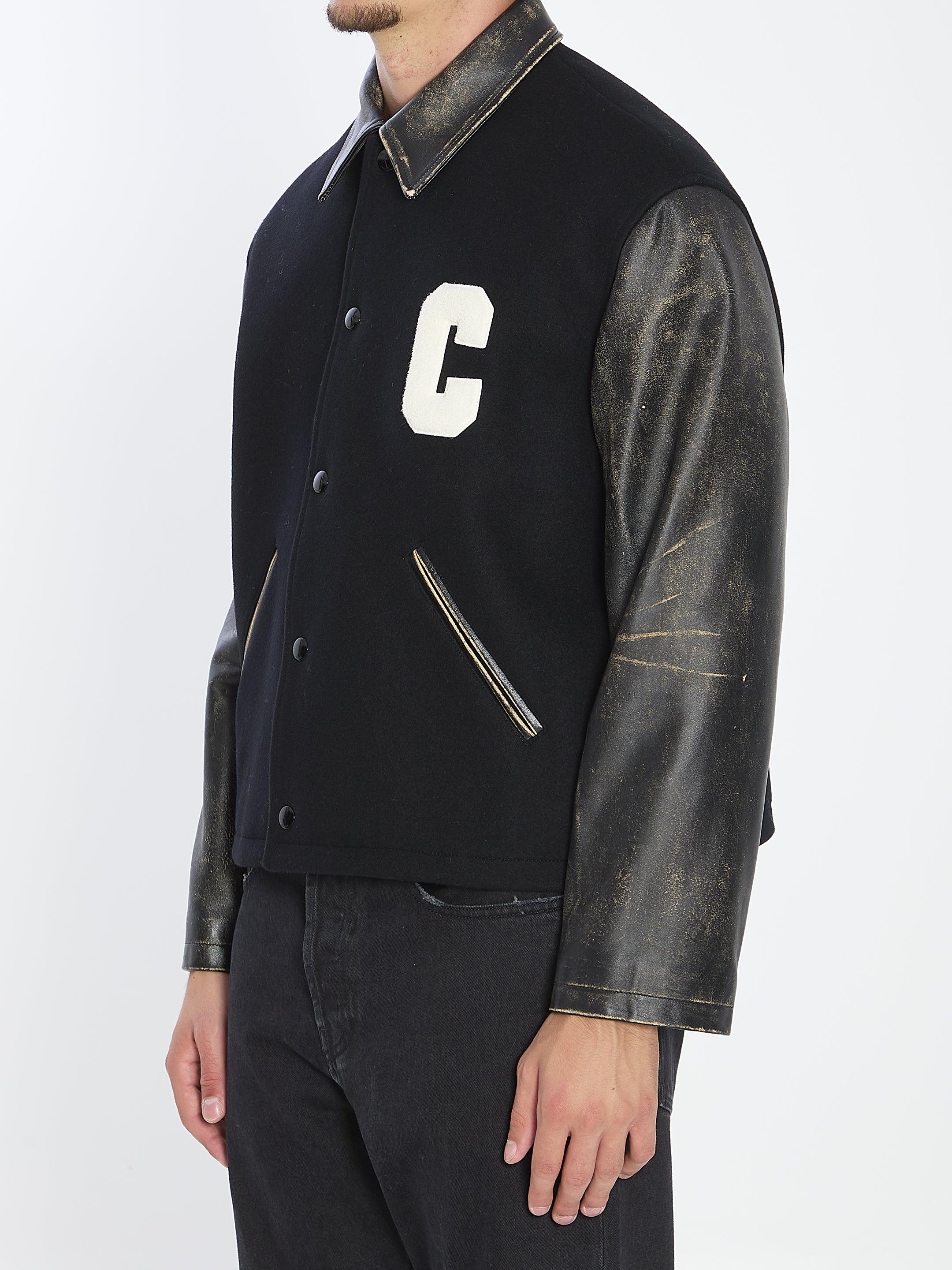 CELINE Men's Regular Fit Teddy Jacket with Pointed Collar