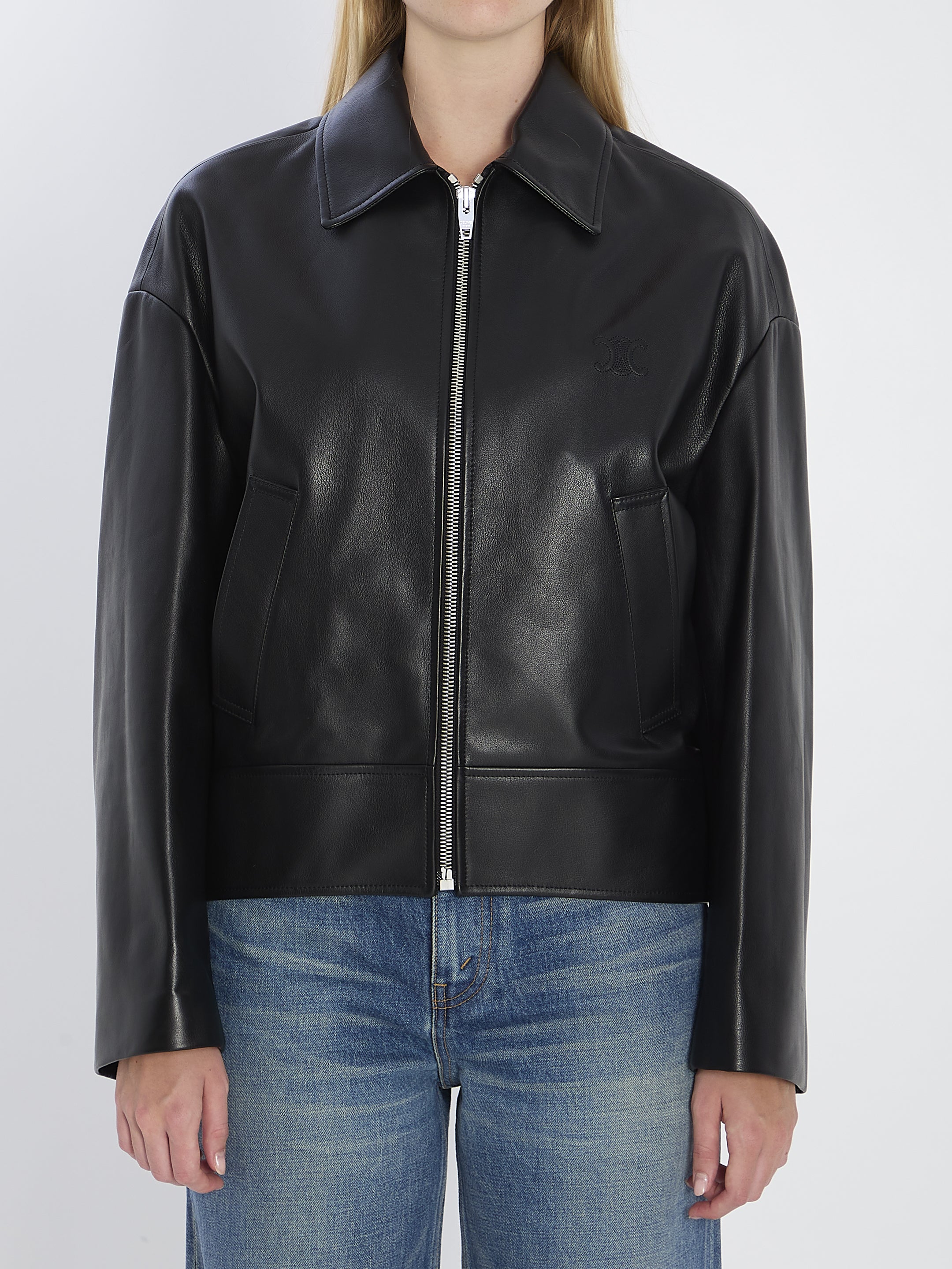 CELINE Triomphe Leather Jacket - Size 36