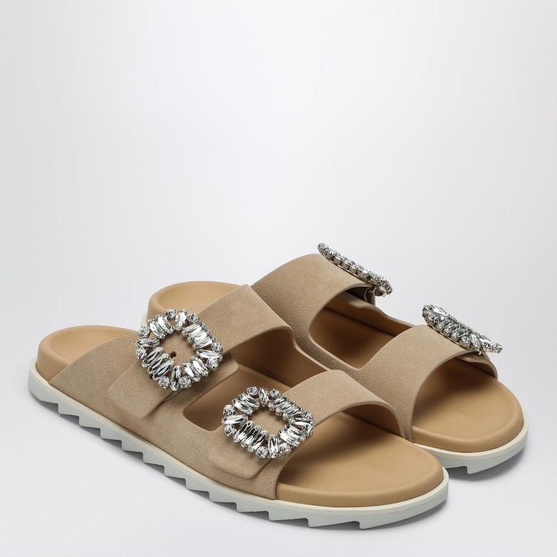 ROGER VIVIER Suede Slidy Viv Flat Sandals - Women's