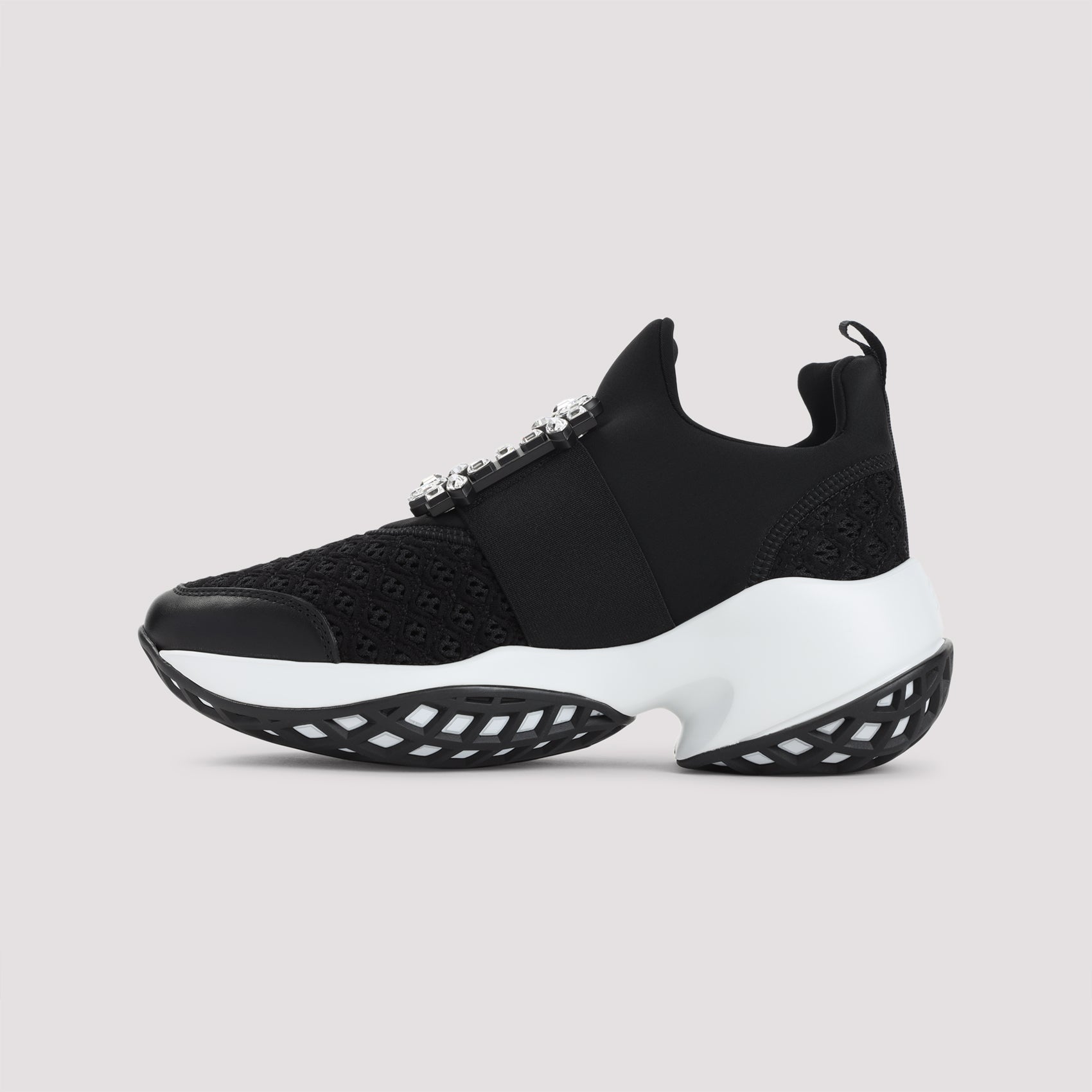 ROGER VIVIER VIV' RUN Slip-On Sneakers with Crystal Buckle - 7.5 cm Heel