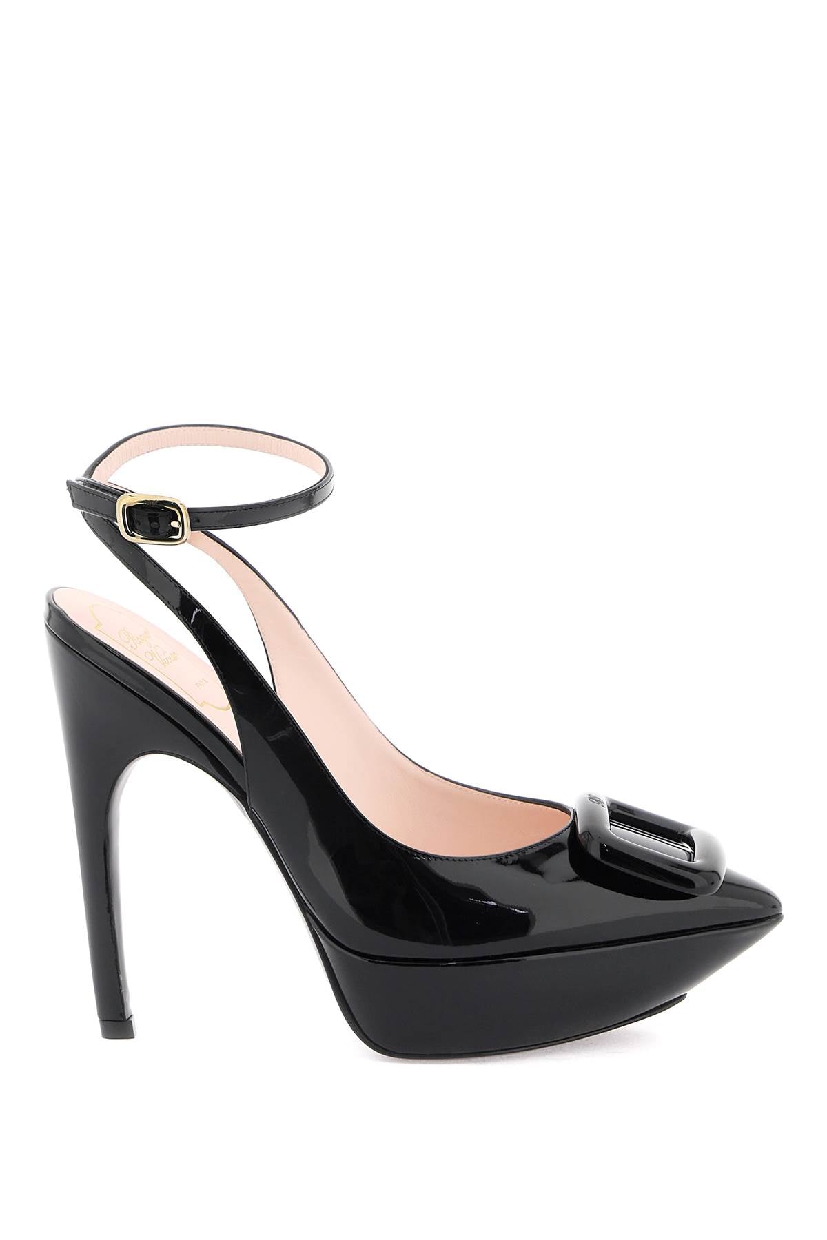 ROGER VIVIER High Patent Leather Sandal with Platform and Ankle Strap