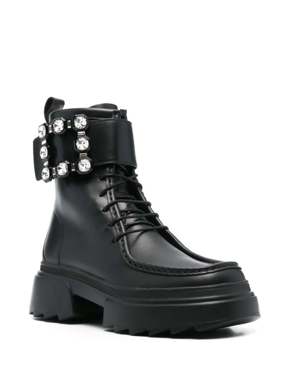 ROGER VIVIER Elevated Leather Ankle Boots with Decorative Buckle