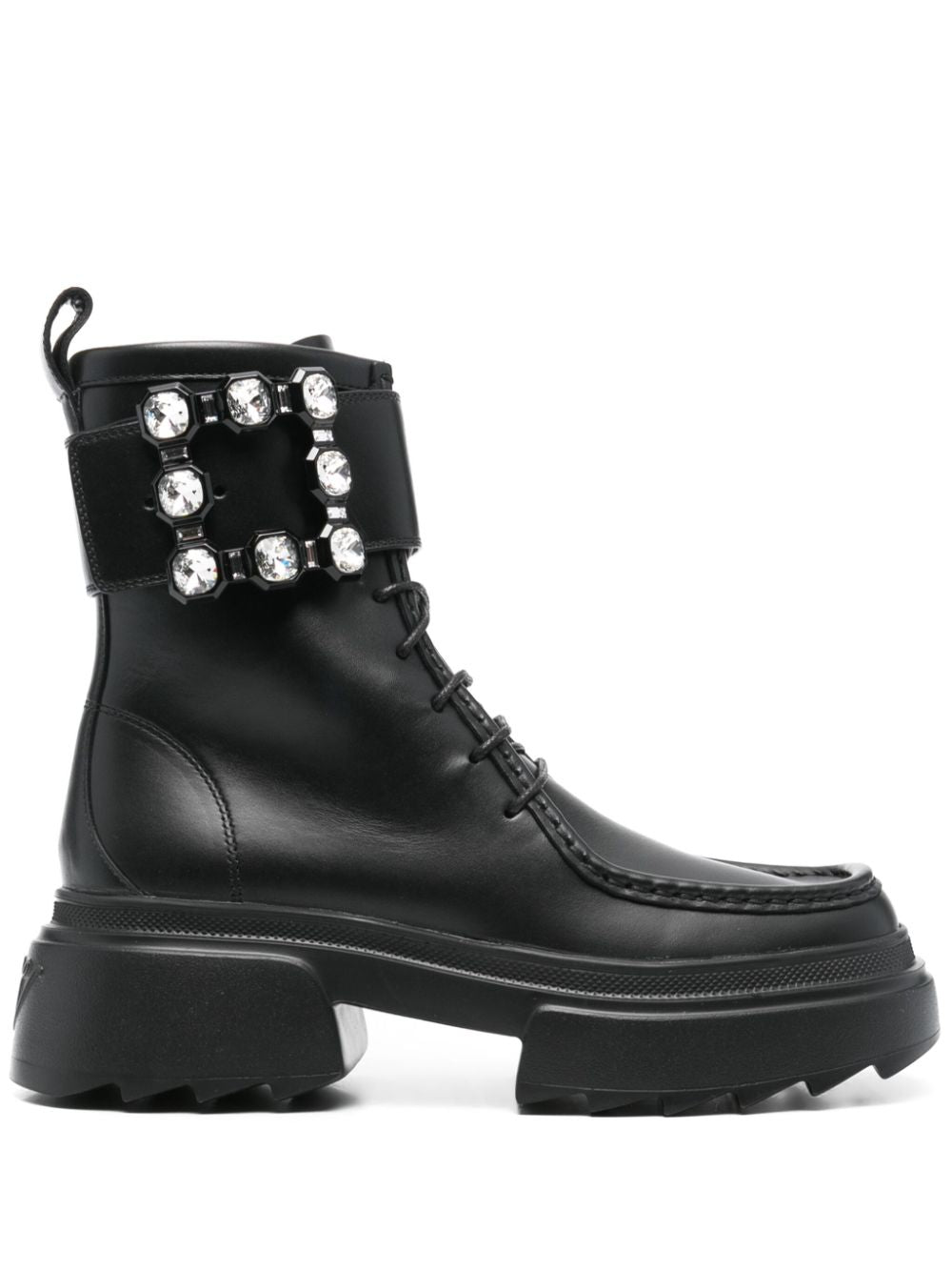 ROGER VIVIER Elevated Leather Ankle Boots with Decorative Buckle