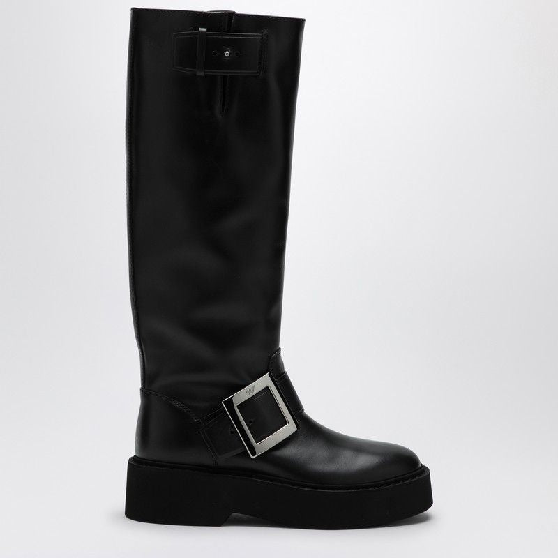 ROGER VIVIER High Biker Boots with Side Metal Buckle