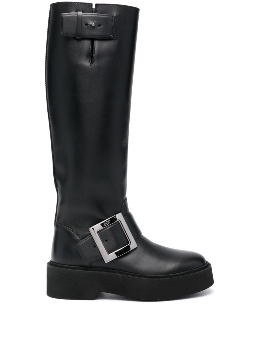 ROGER VIVIER Knee-Length High Leather Boots with Adjustable Side Strap