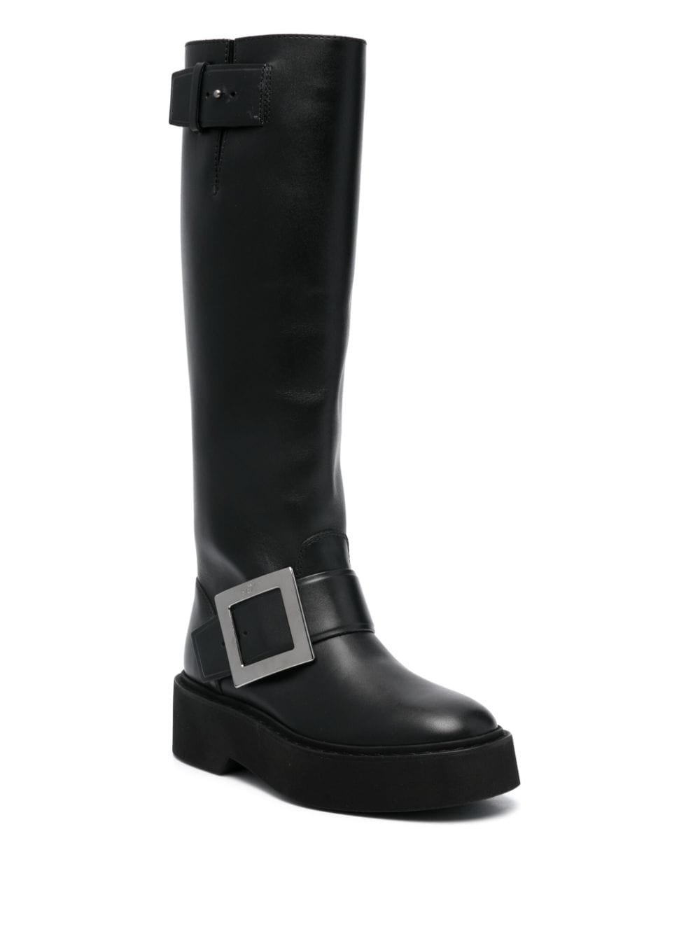ROGER VIVIER Knee-Length High Leather Boots with Adjustable Side Strap