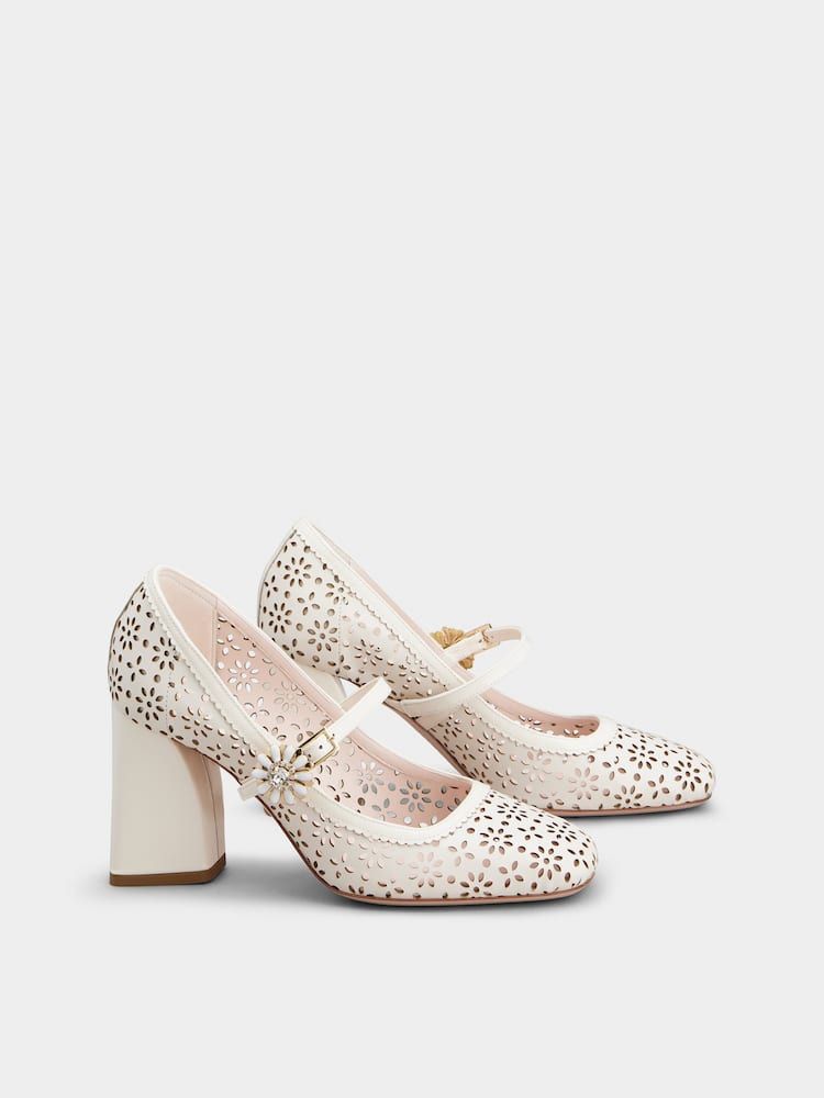 ROGER VIVIER Salon Perforated Heel Broad Pumps - SS25 Edition