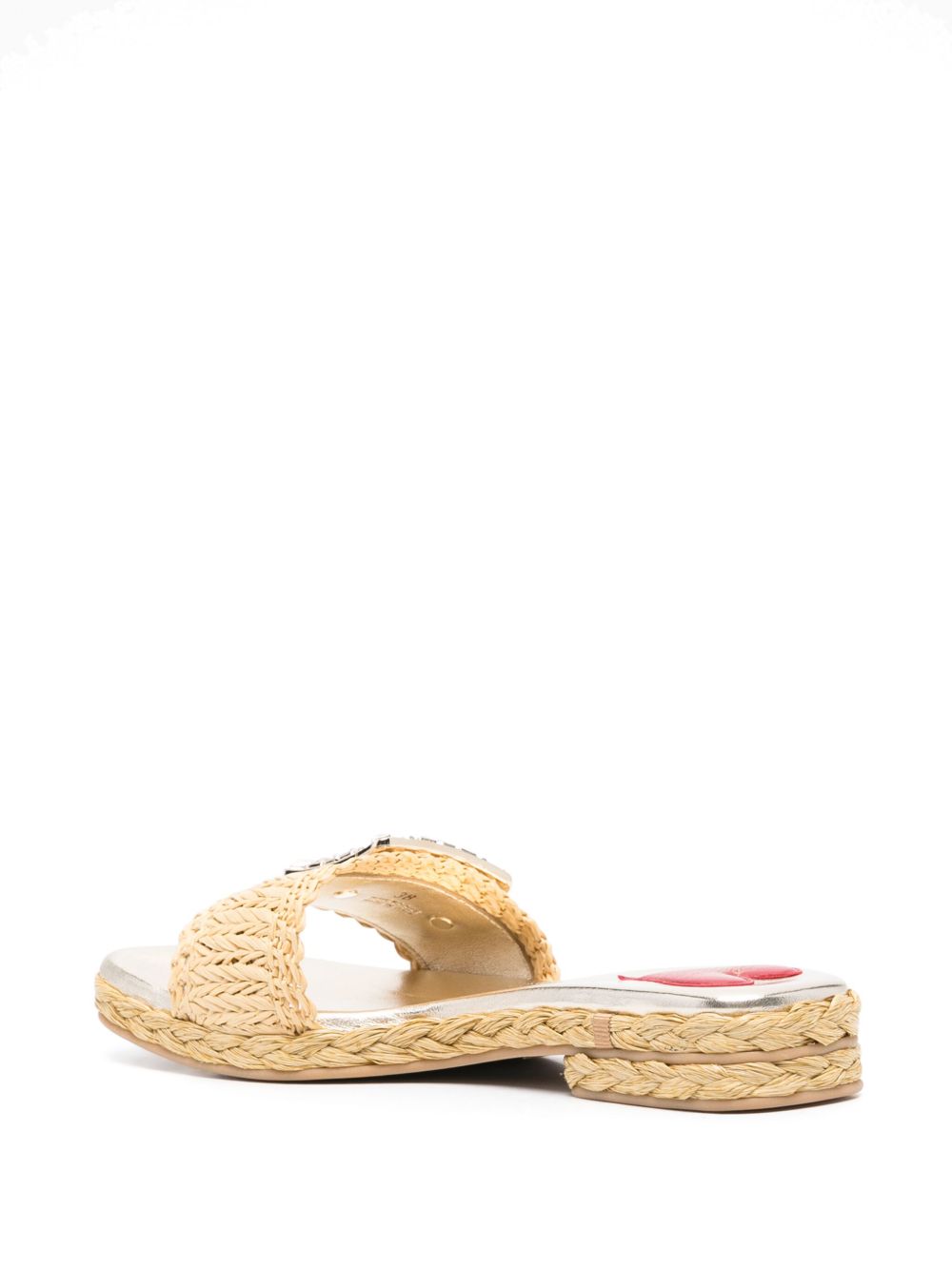 ROGER VIVIER Strass Buckle Raffia Flat Sandals 25