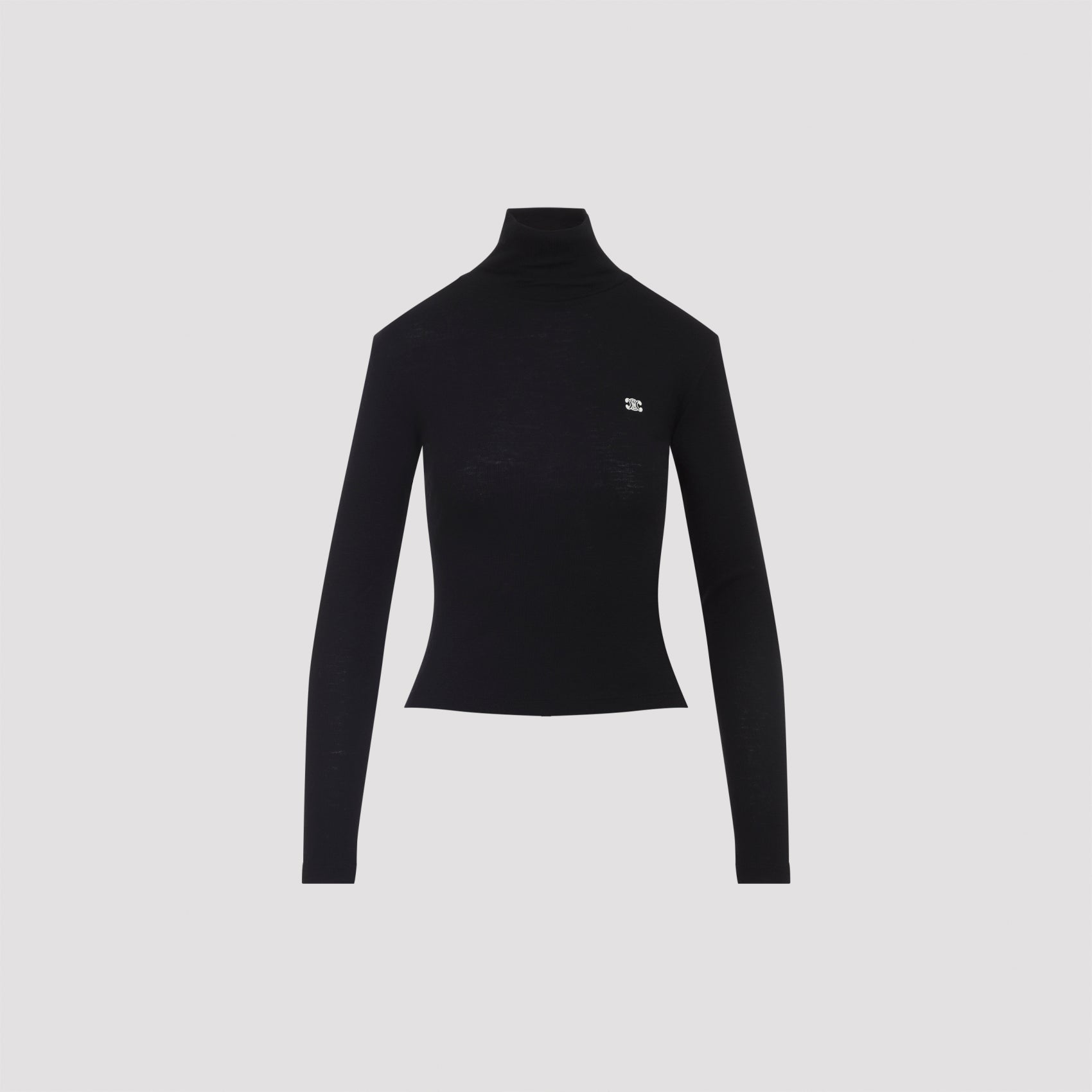 CELINE Wool Turtleneck Top with Embroidered Logo for Women