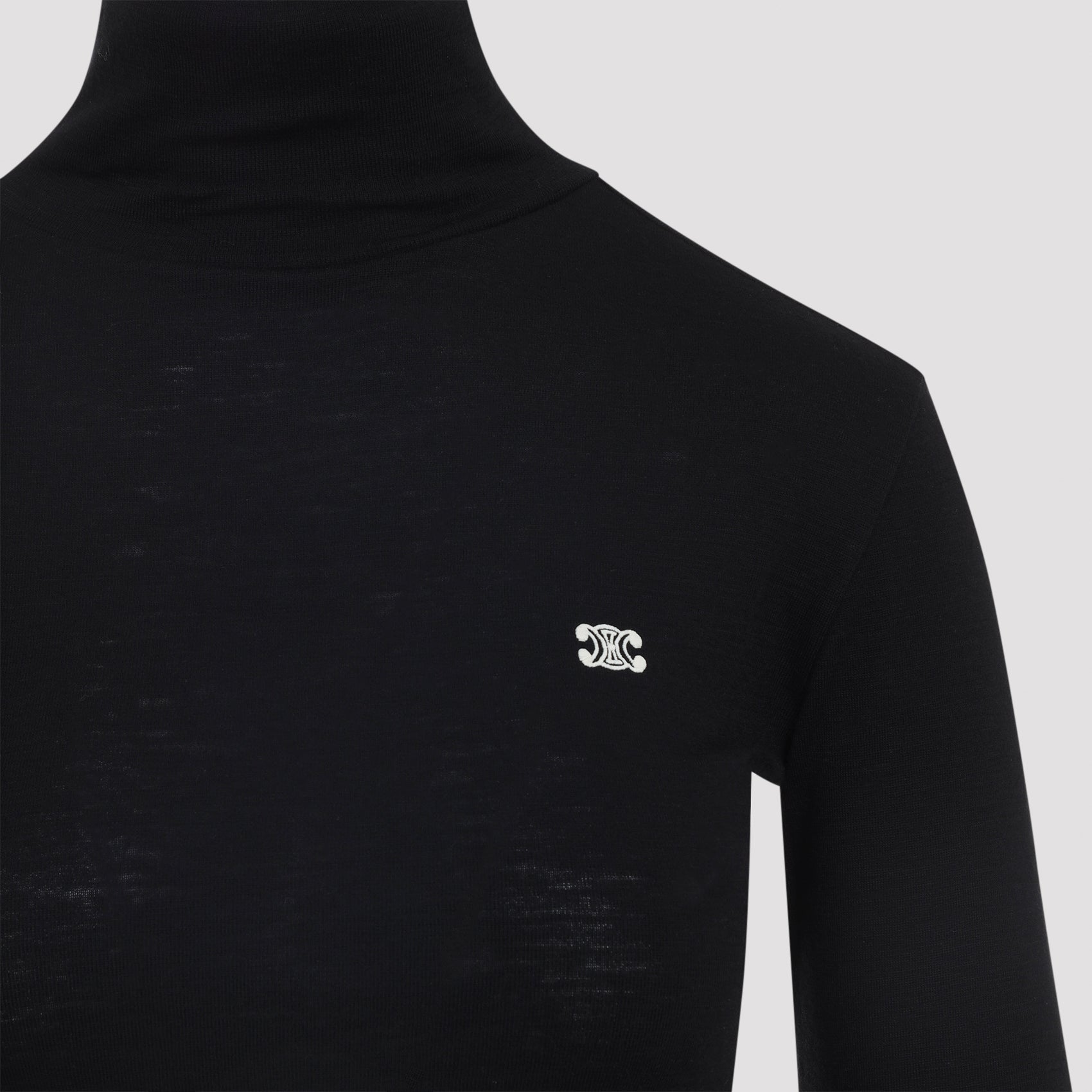 CELINE Wool Turtleneck Top with Embroidered Logo for Women