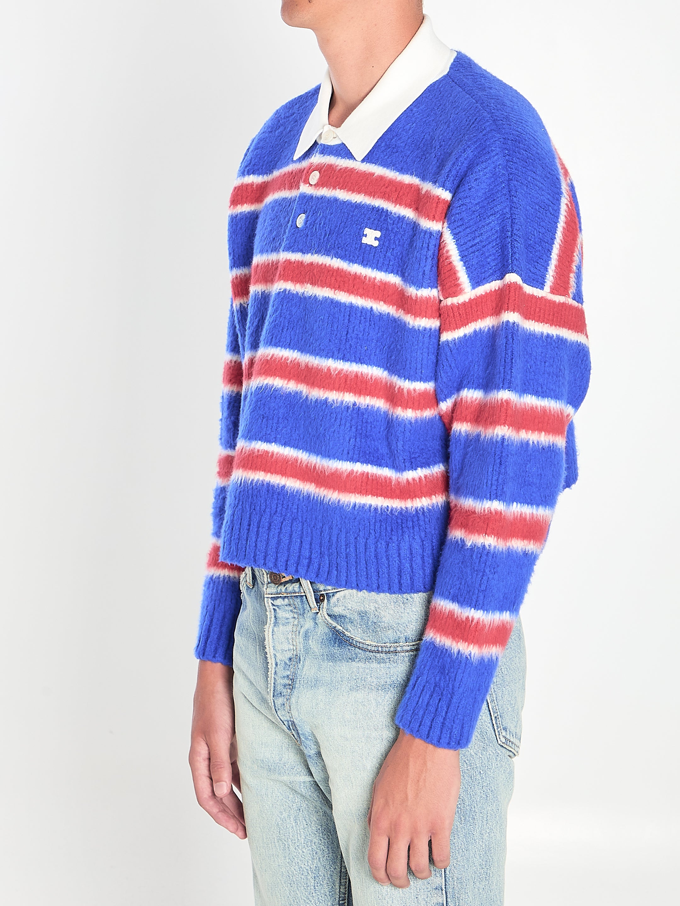 CELINE Cropped Striped Polo-Style Knit - Size M