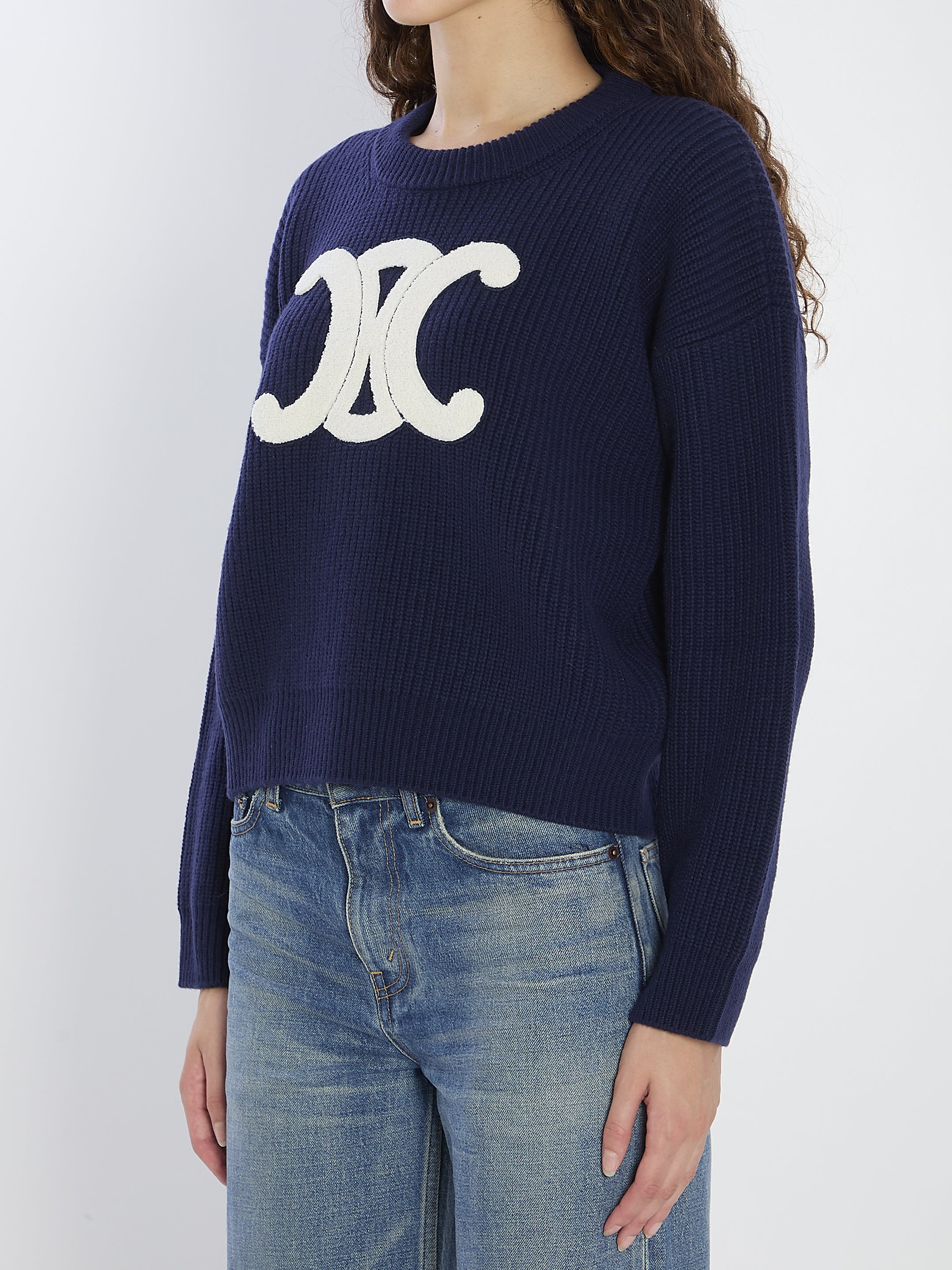 CELINE Round Neck Loose Fit Wool Sweater